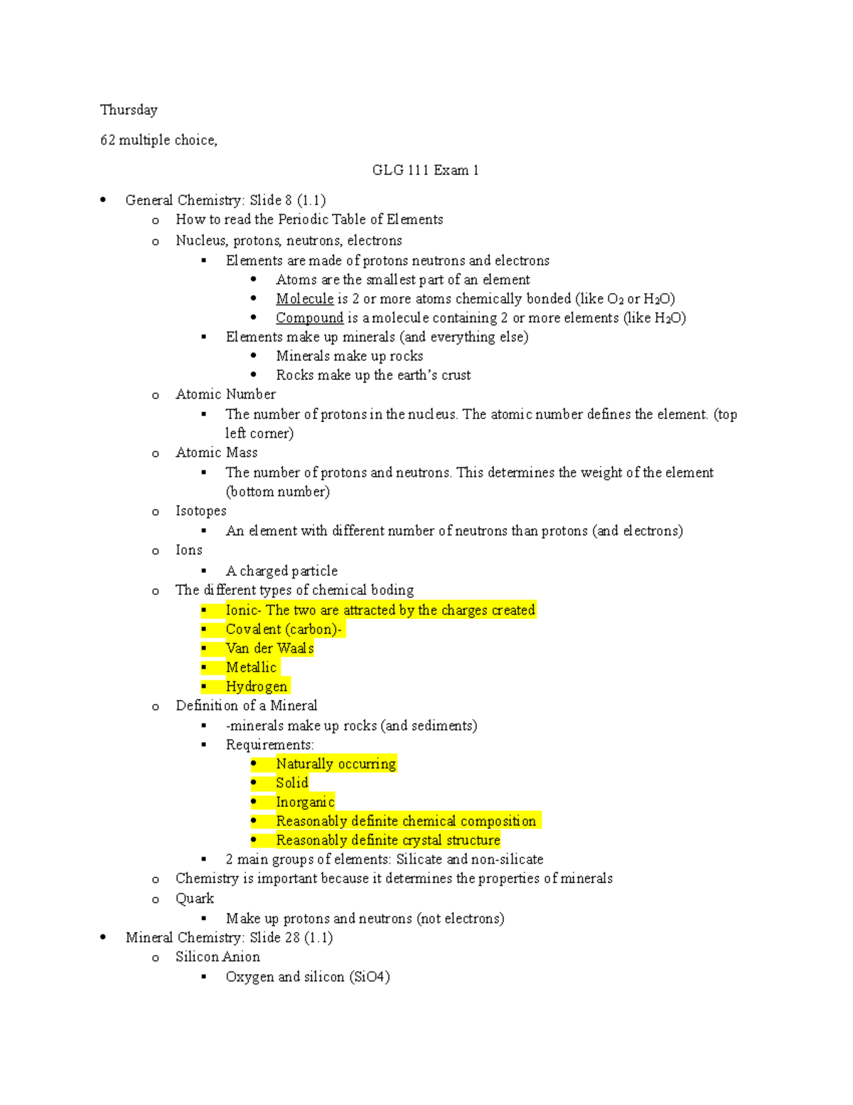 Exam 1 - Notes On Lecture To Prepare For Exam 1 - Thursday 62 Multiple ...