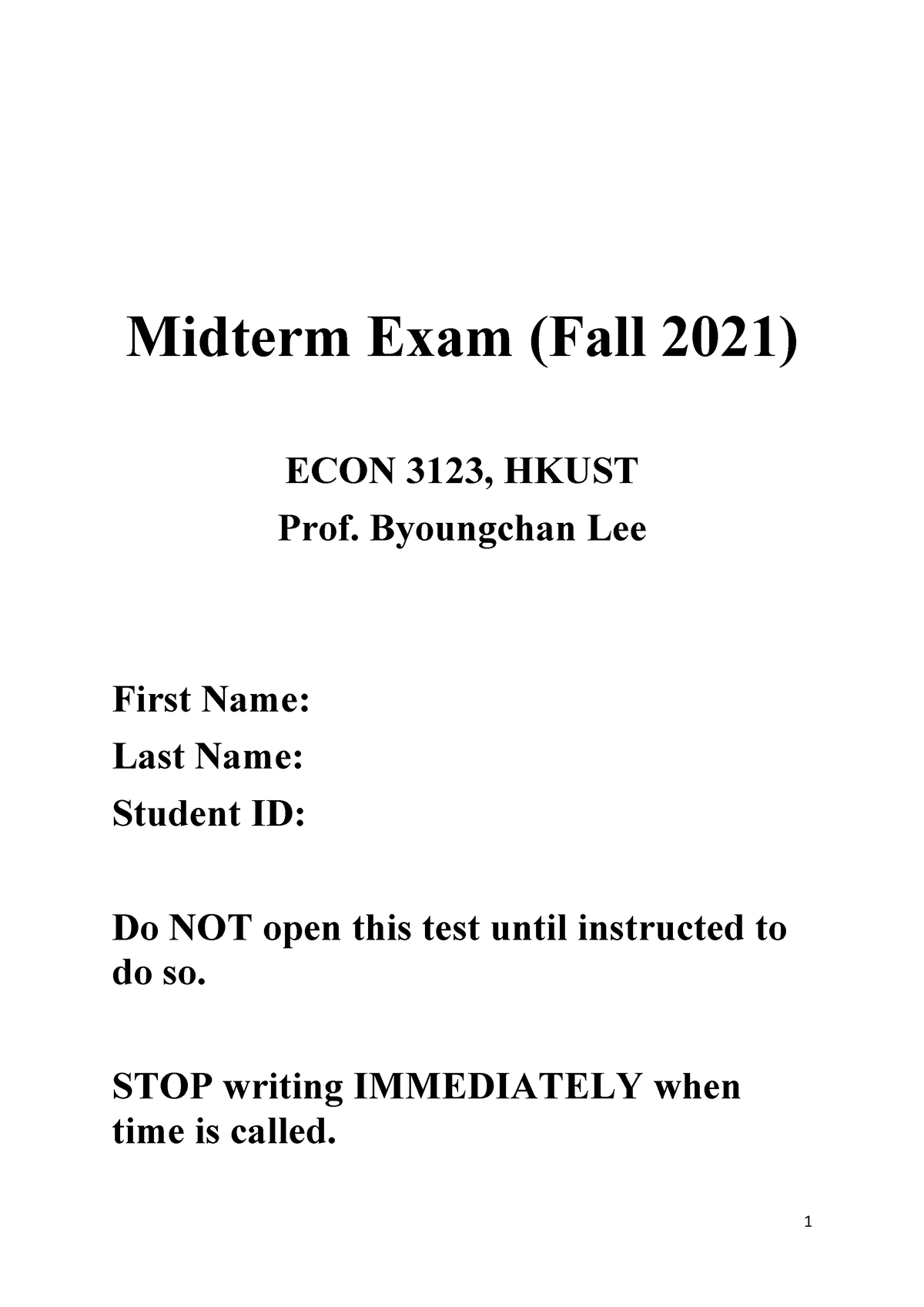 Midterm Solution CAN BE USED TO REVIEW - Midterm Exam (Fall 2021) ECON ...