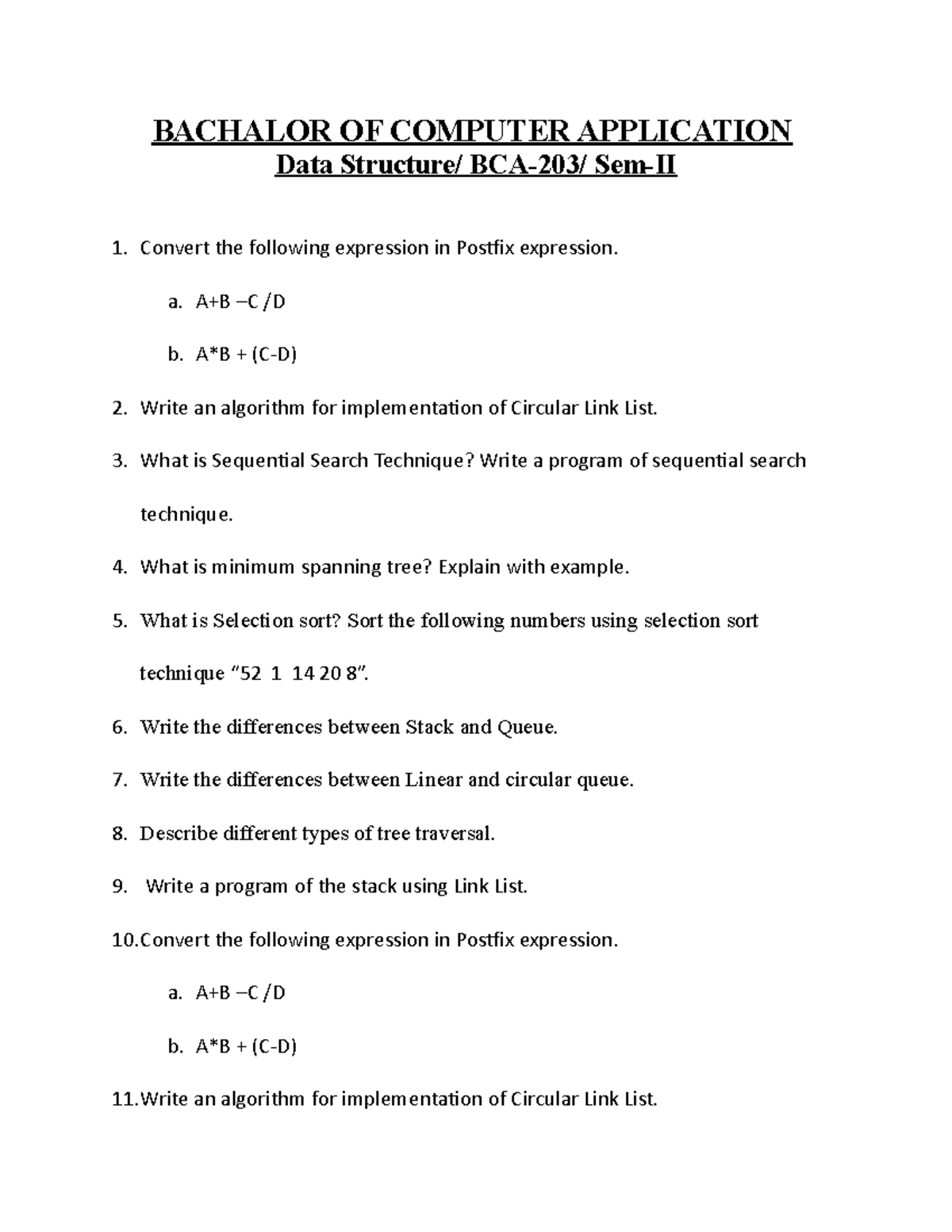 Data structure 3 - Guess - BACHALOR OF COMPUTER APPLICATION Data ...