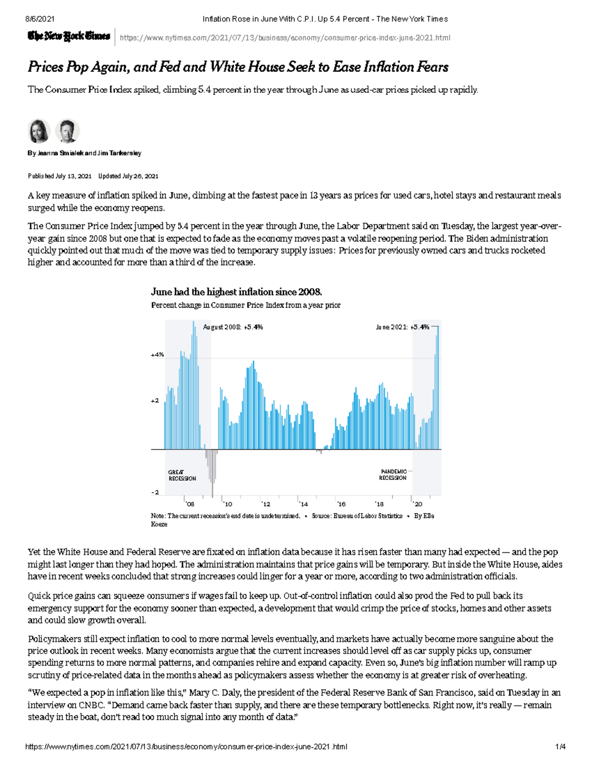 Inflation Rose in June With C.P.I. Up 5.4 Percent - The New York Times ...