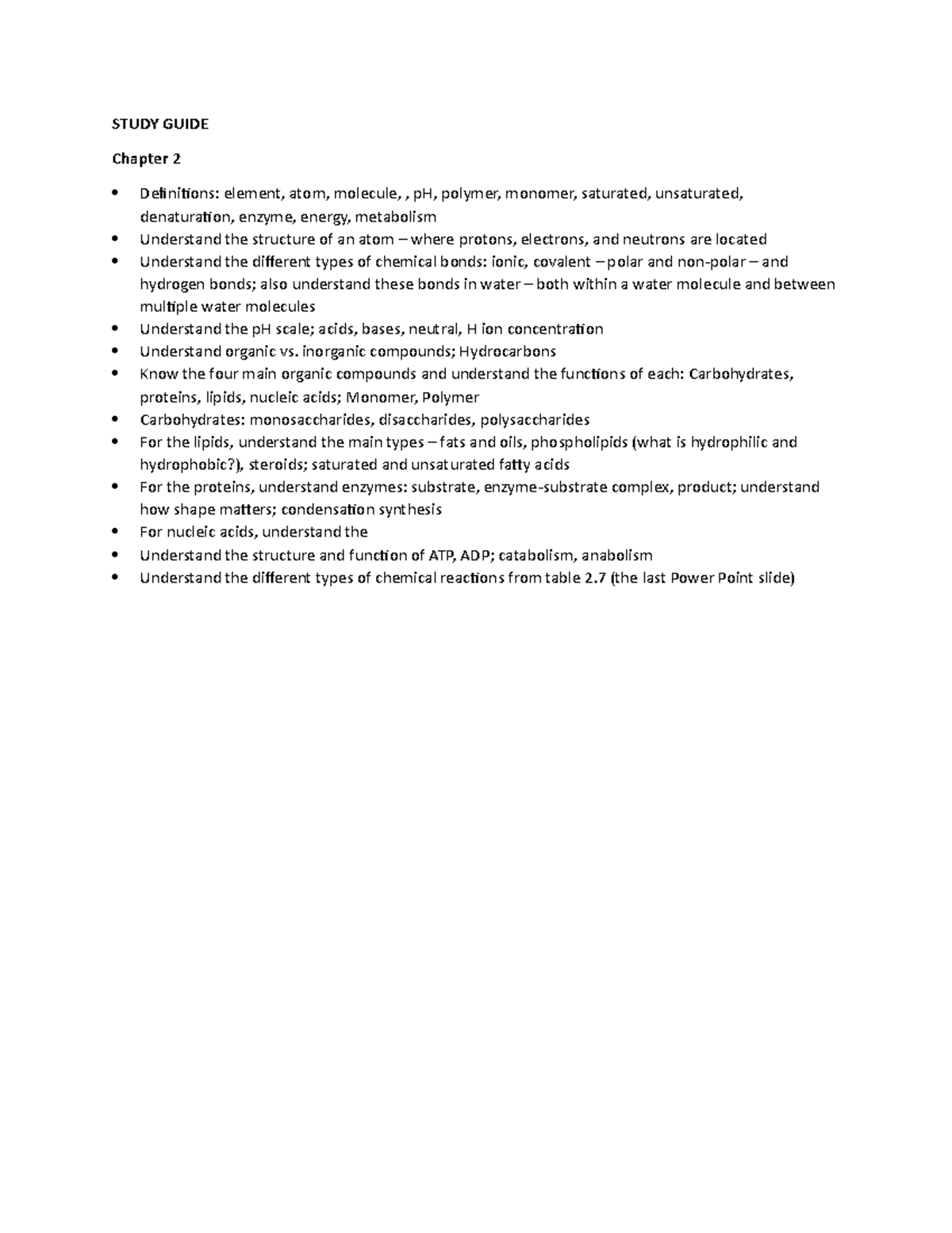Study Guide Chapter 2 - STUDY GUIDE Chapter 2 Definitions: element ...