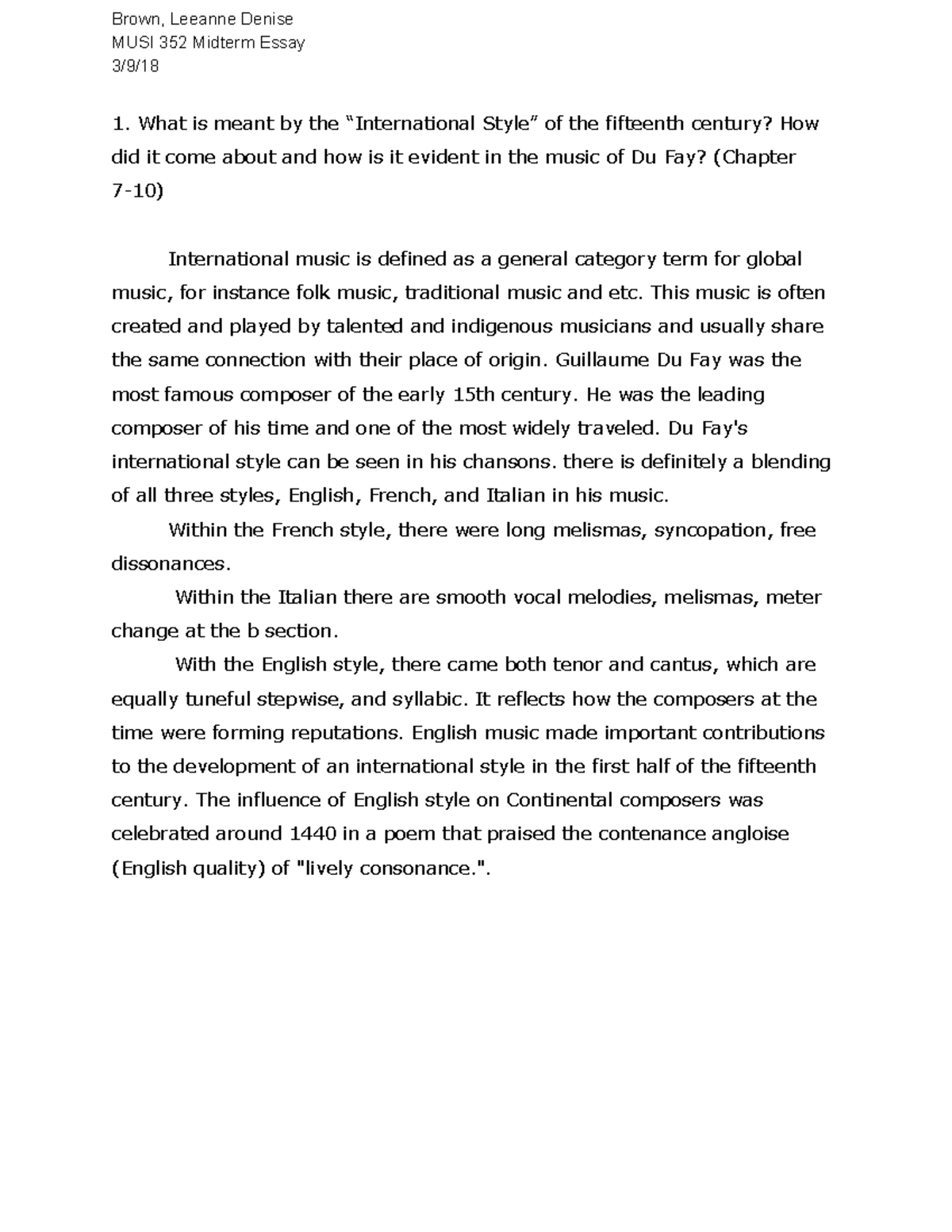 Midterm Music History Brown Leeanne Denise Musi 352 Midterm Essay 3 9 1 What Is Meant By The Studocu