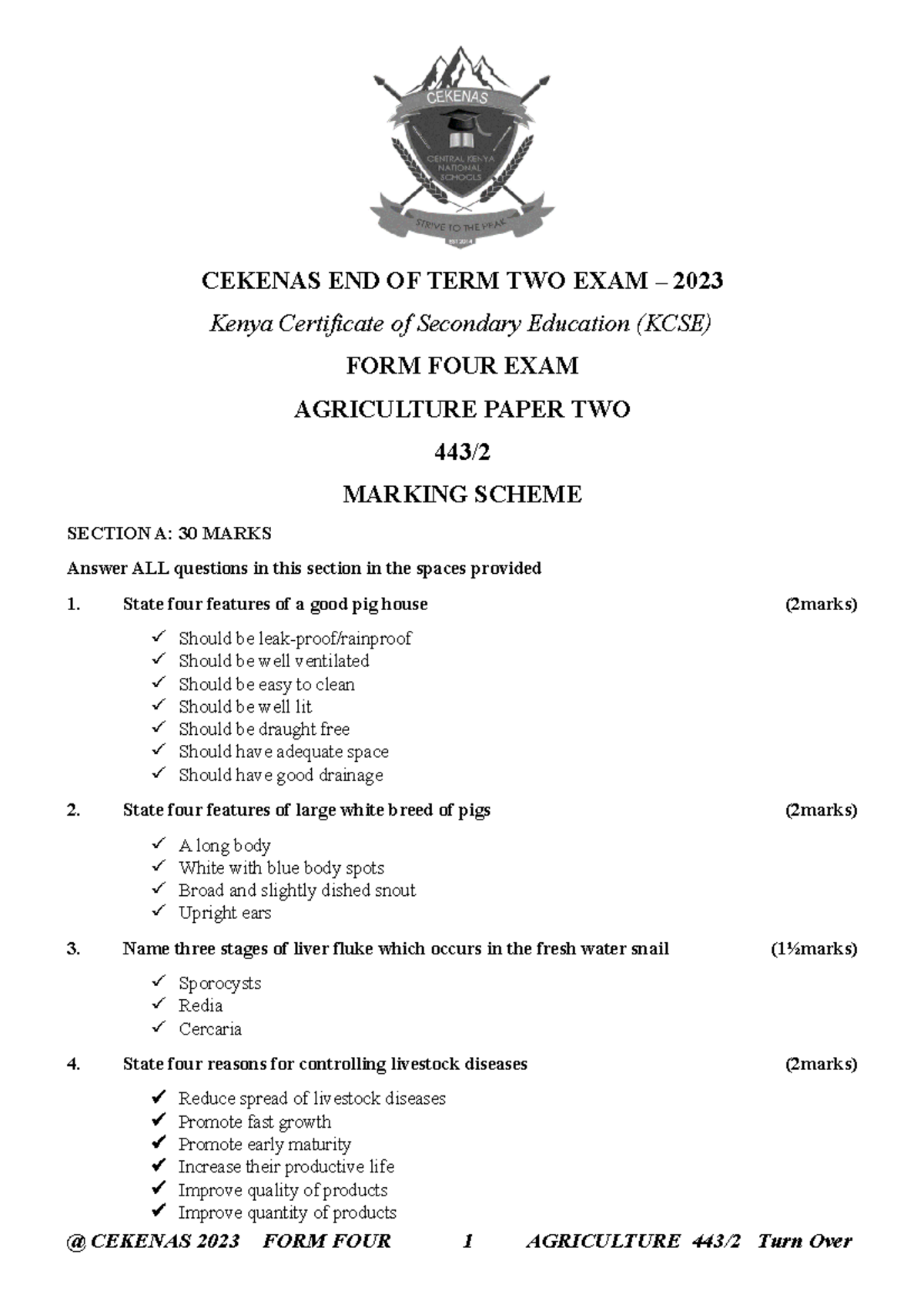 Agriculture pp2 marking scheme - CEKENAS END OF TERM TWO EXAM – 2023 ...