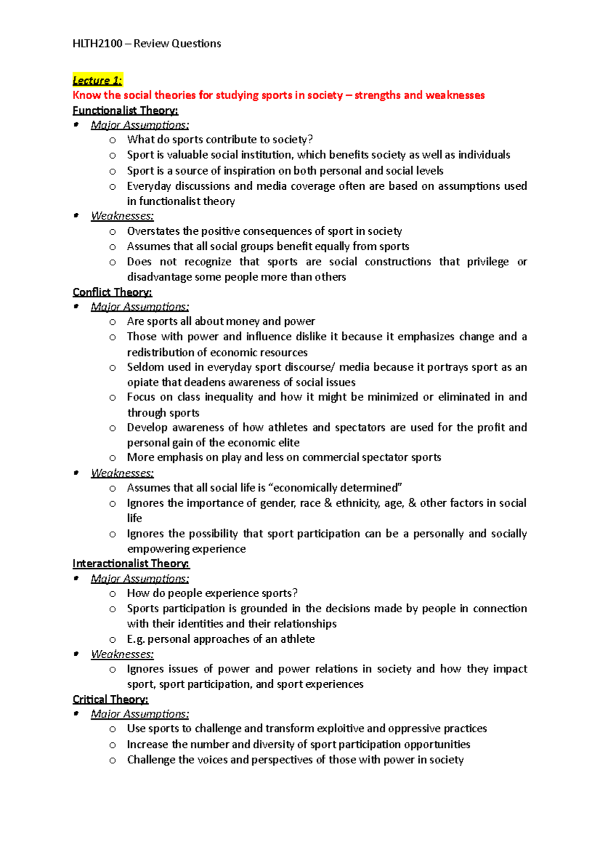 Review Questions - Lecture 1: Know the social theories for studying ...