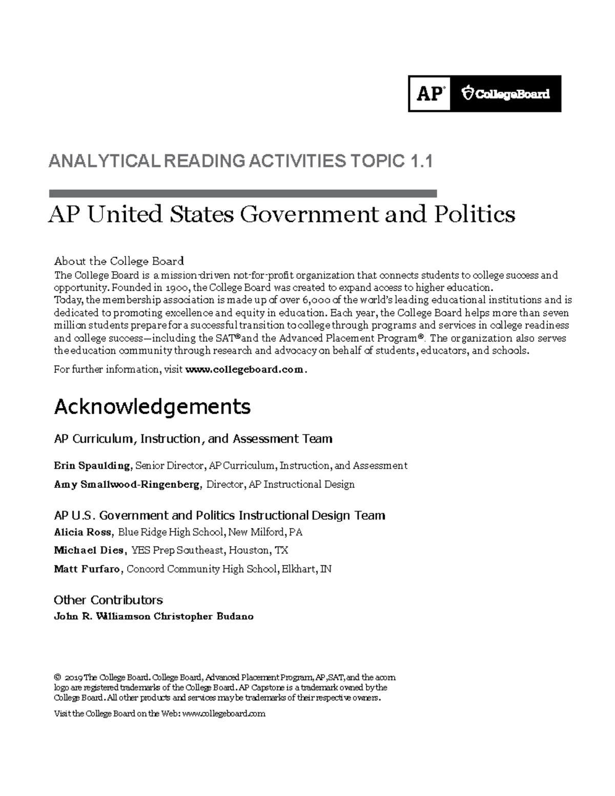 Analytical+Reading+1 - ANALYTICAL READING ACTIVITIES TOPIC 1. AP United ...