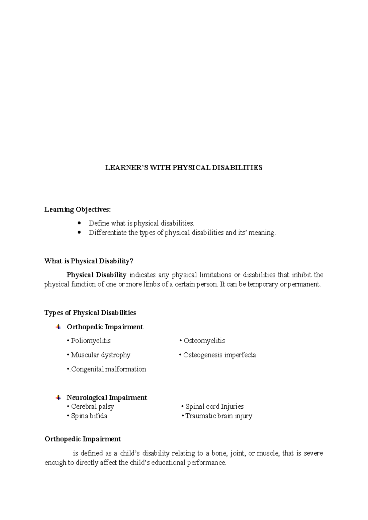 Written Report in Special E mored - LEARNER’S WITH PHYSICAL ...