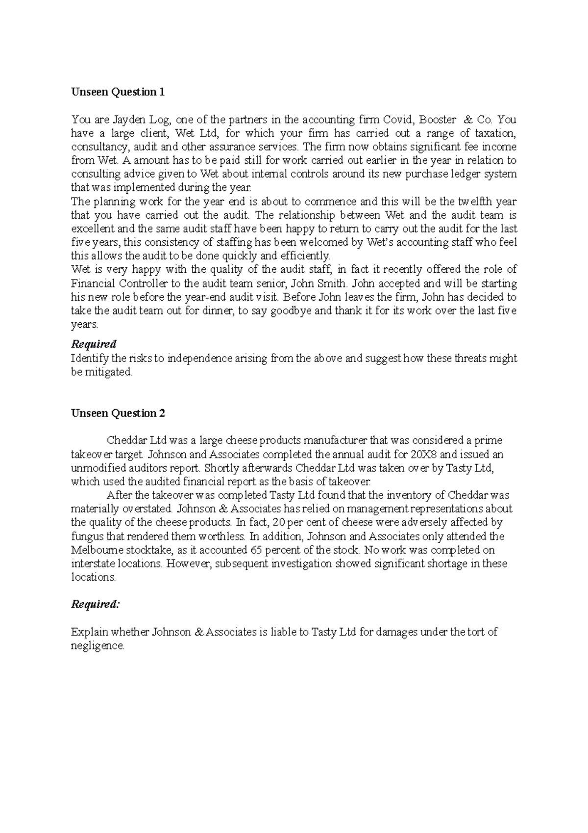 Unseen Question(14) - notes - Unseen Question 1 You are Jayden Log, one ...