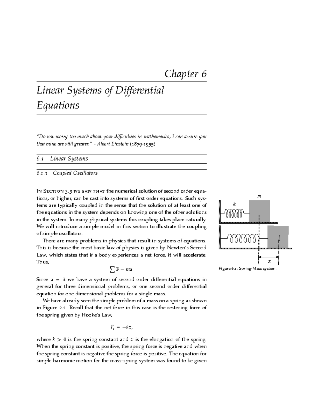 Linear Systems of Differential Equations - Chapter 6 Linear Systems of ...