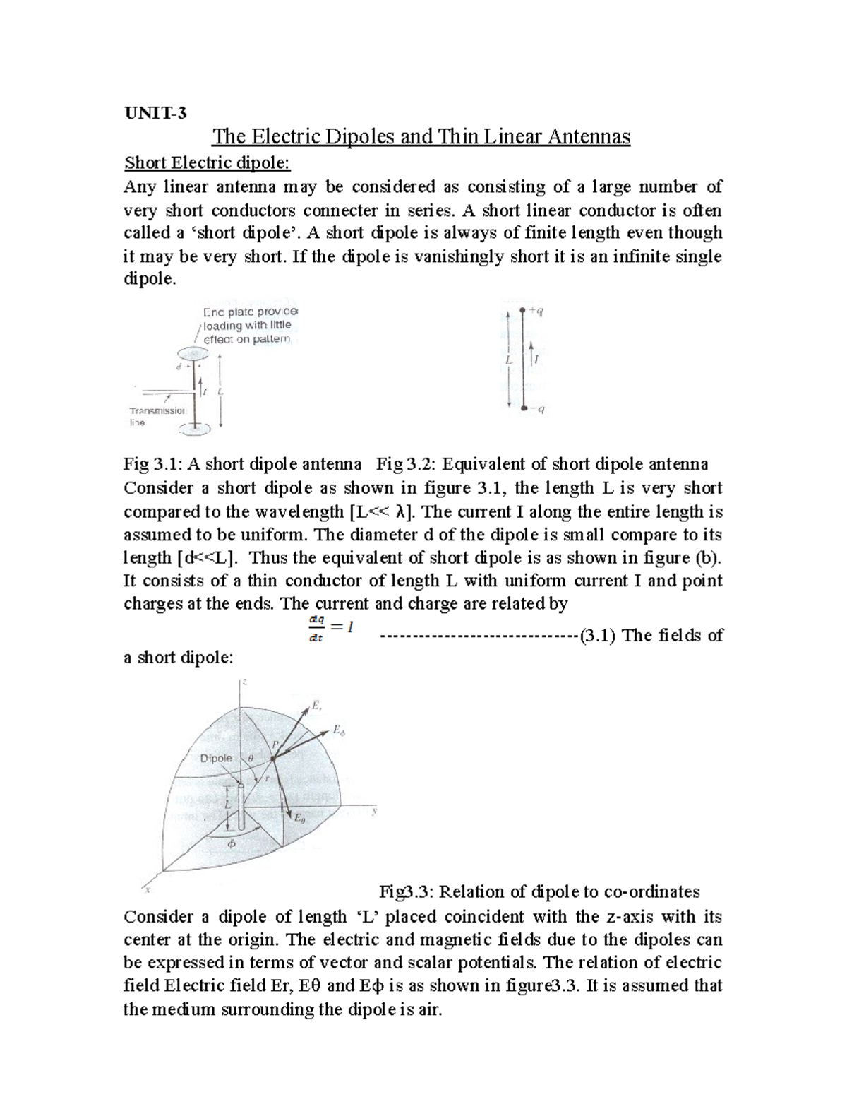 AntennasandWavePropagation U3 old 2022 UNIT The Electric Dipoles