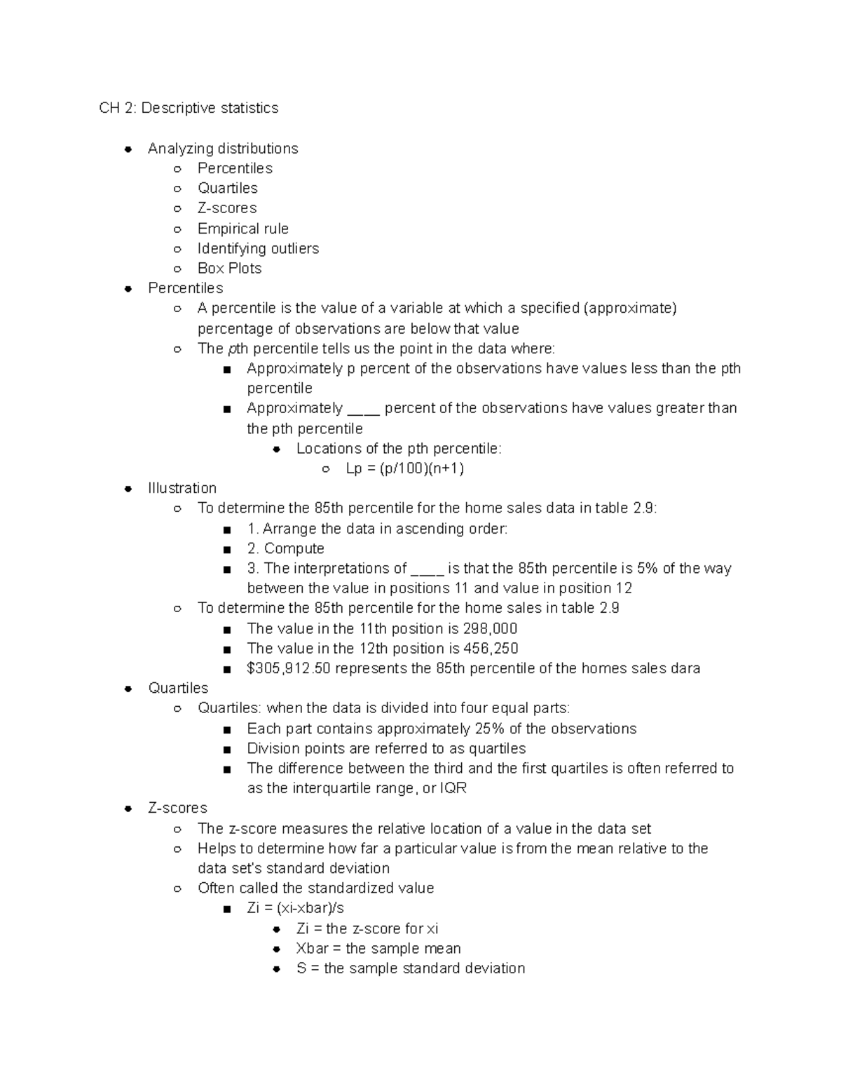 BUS 301- WEEK 3 Notes - descriptive statistics - CH 2: Descriptive ...