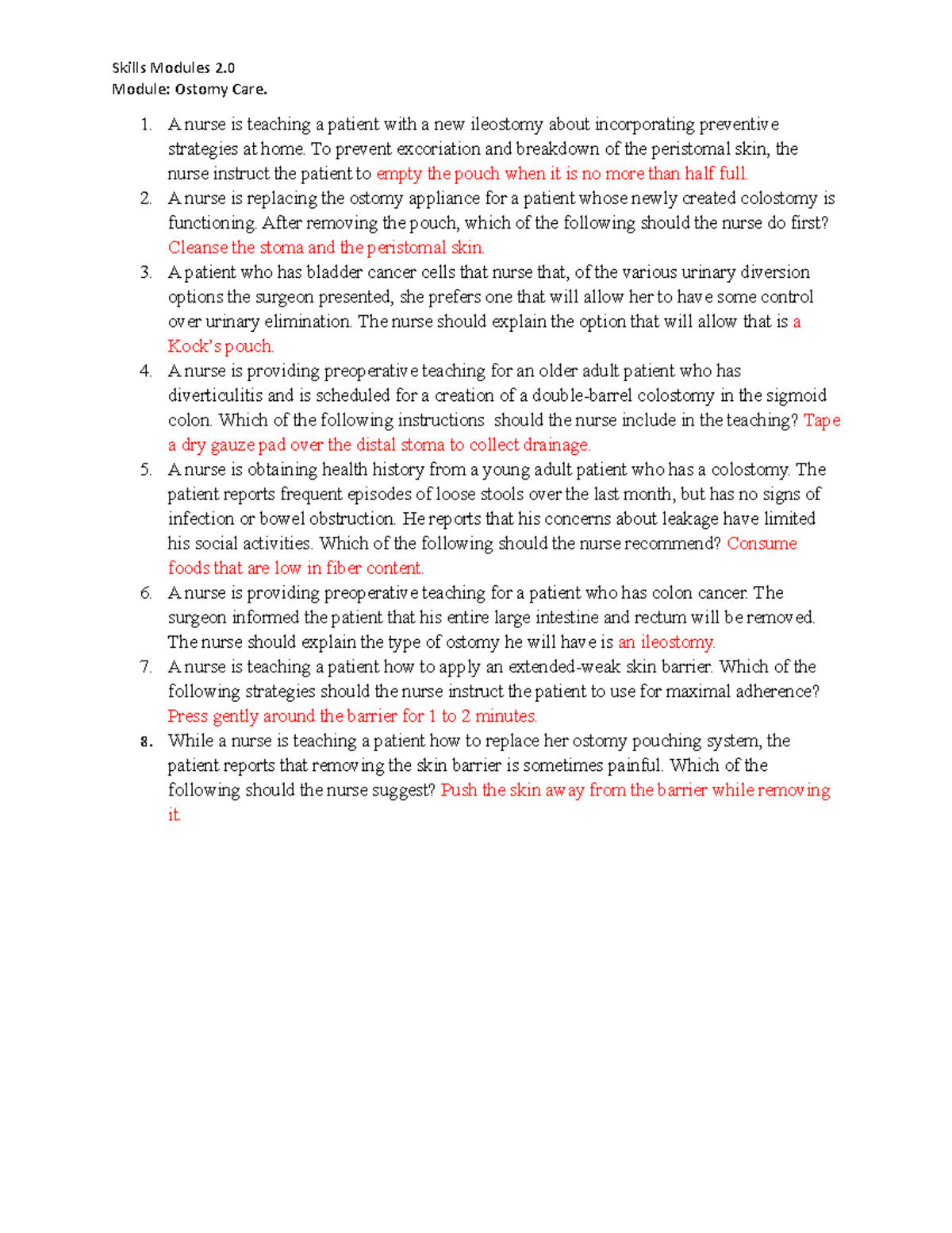 Skill Module Ostomy Care Test Ati Skills Modules 2 Module Ostomy Care A Nurse Is Teaching A Studocu