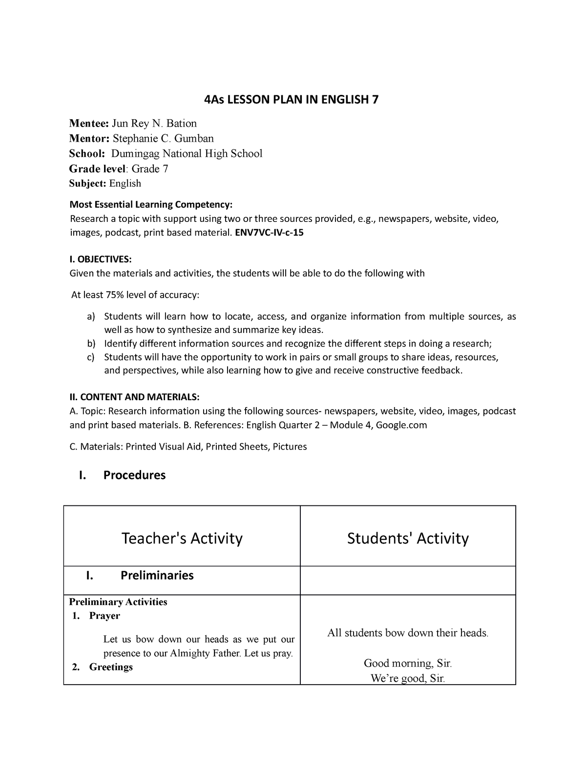 4as lesson plan in practical research 1