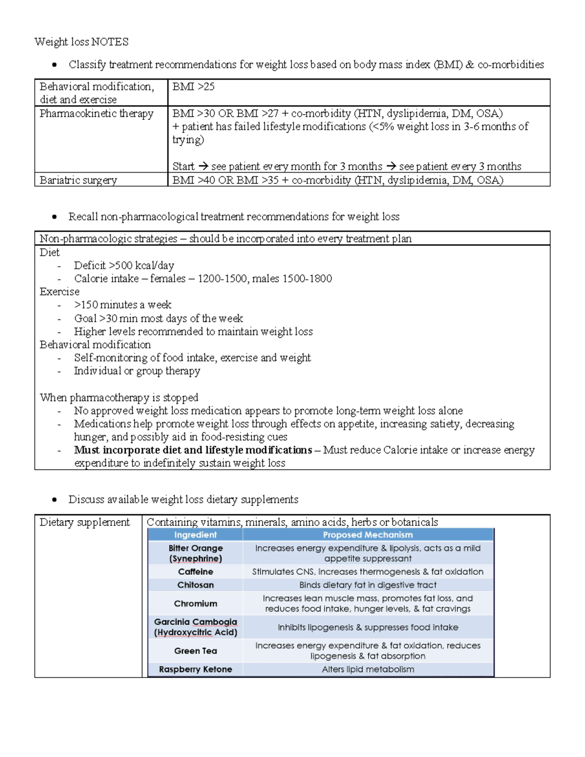 Weight Loss Costello - Study notes and practice - Weight loss NOTES ...