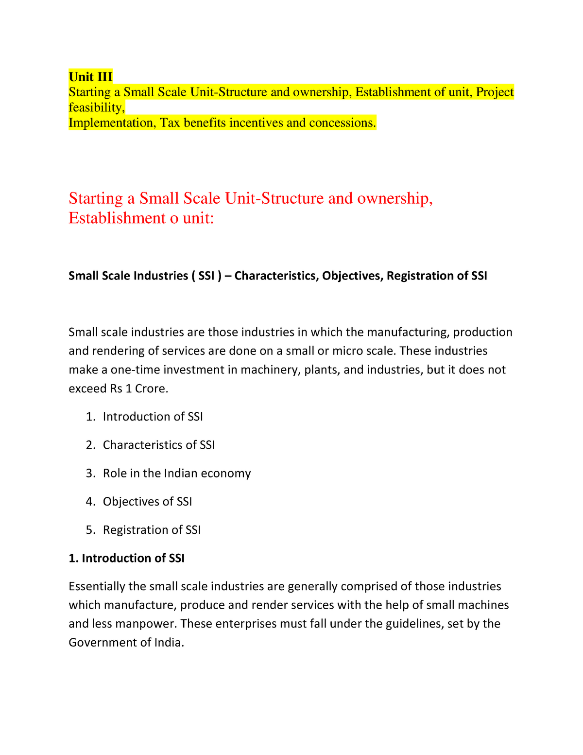 Small Scale Industries (SSI) Registration Process