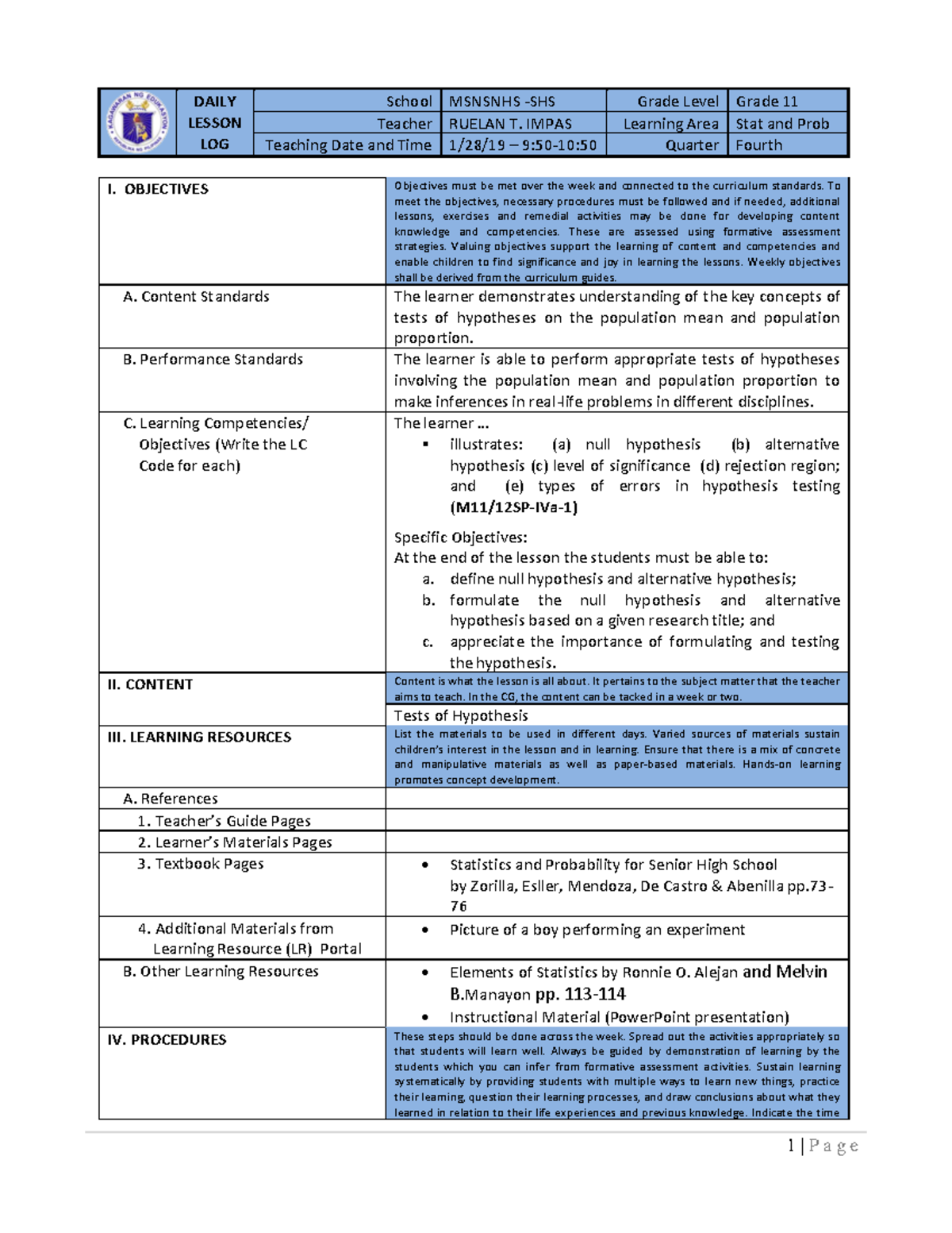 What Is A Daily Lesson Log Printable Form Templates And Letter