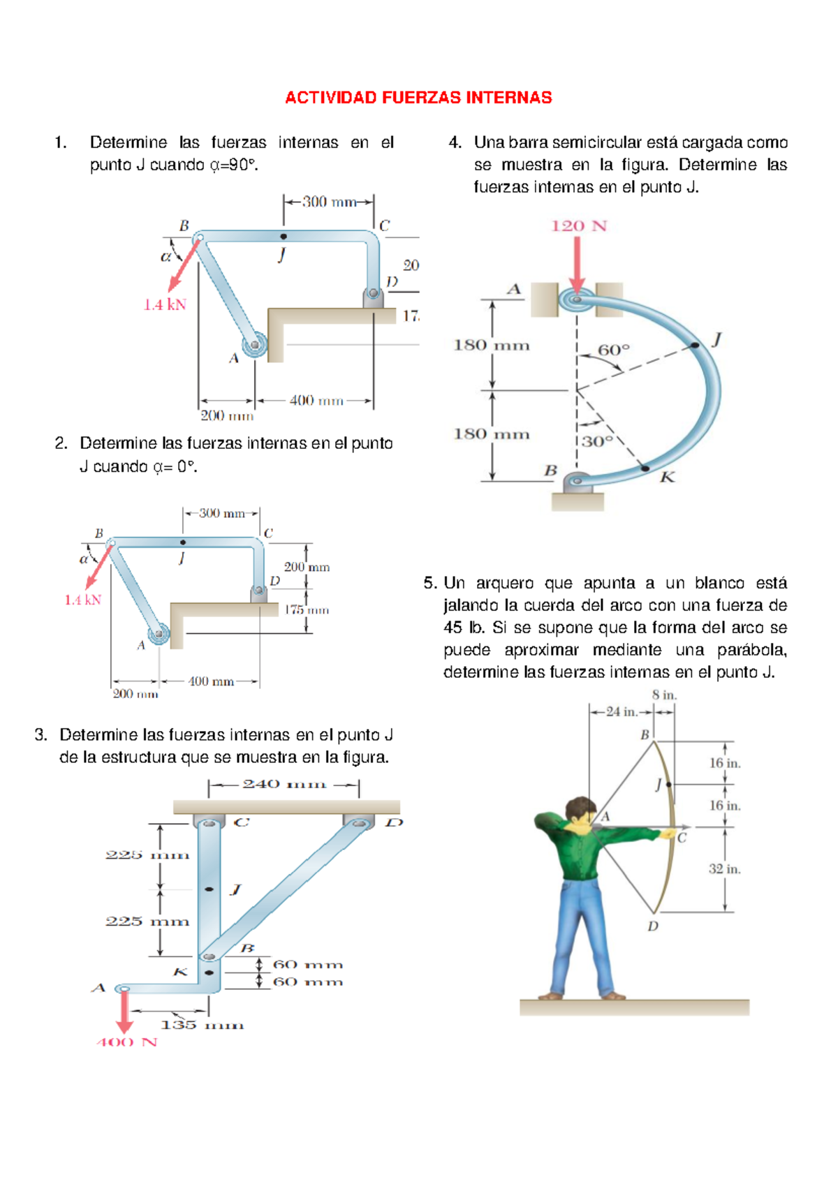 Actividad Fuerzas Internas - ACTIVIDAD FUERZAS INTERNAS Determine las ...