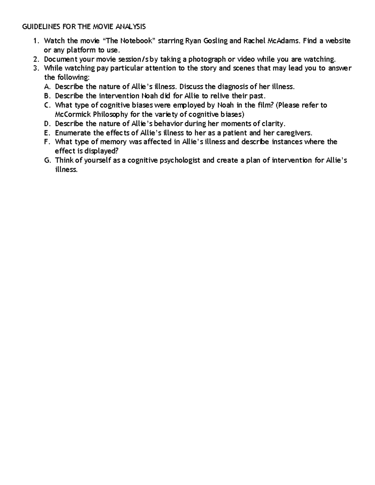 Movie Analysis The Notebook - GUIDELINES FOR THE MOVIE ANALYSIS Watch ...