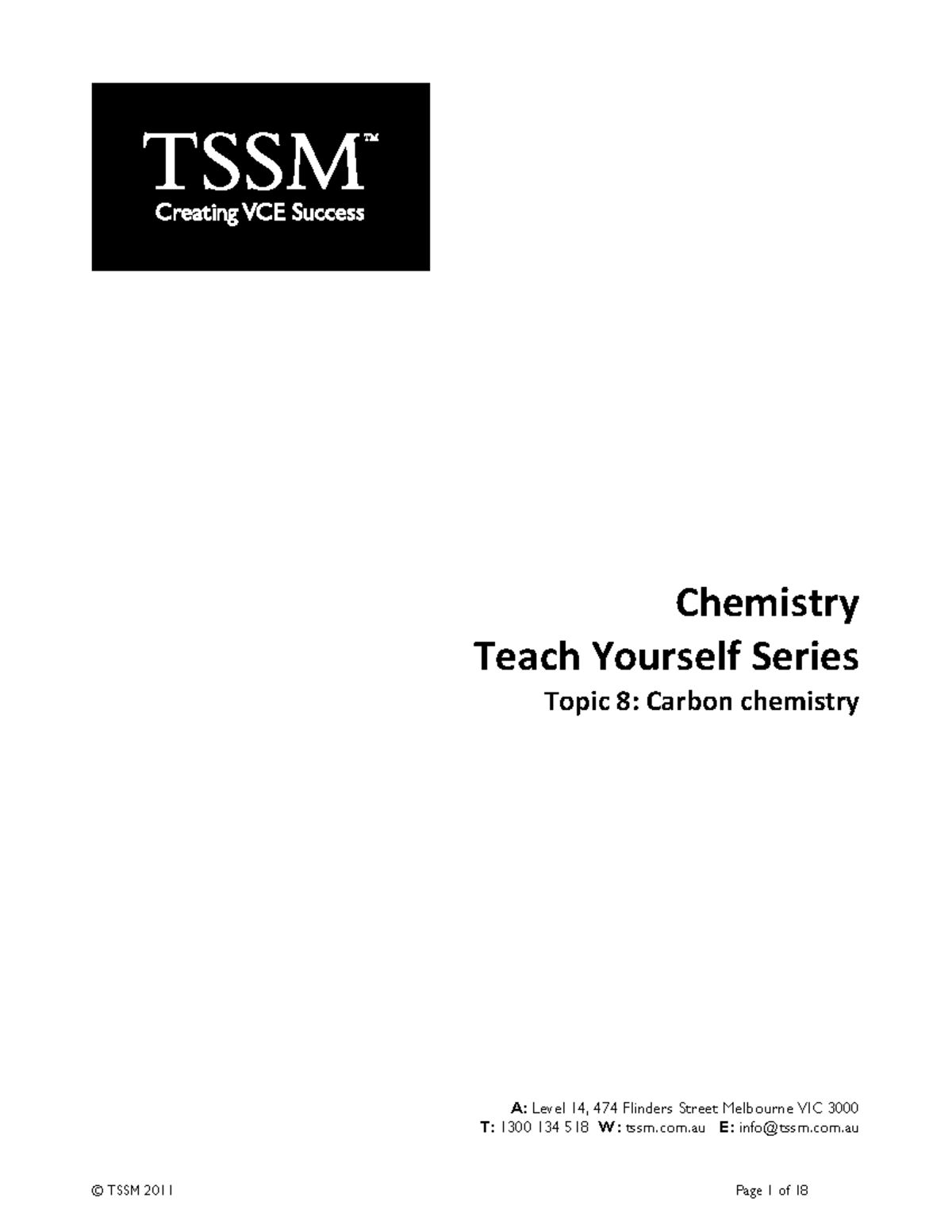 TSSM Carbon Chemistry Teach Yourself Series Topic 8 Carbon