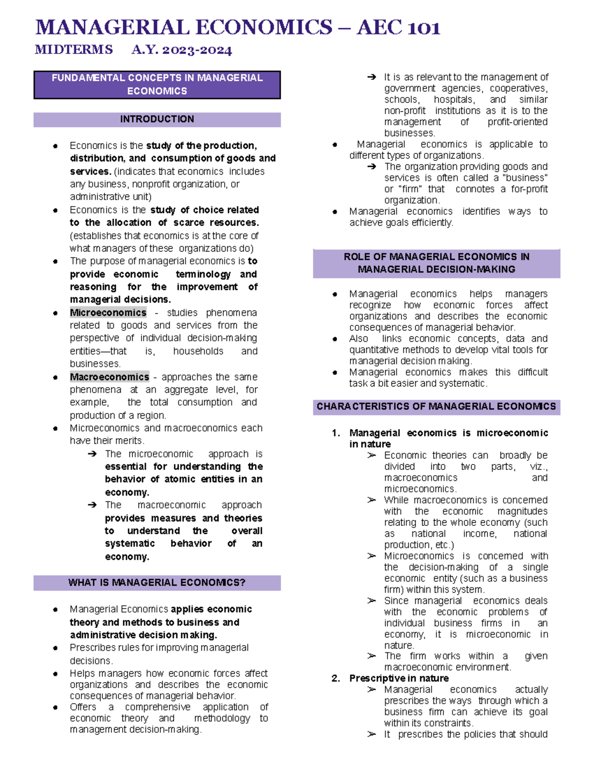 Managerial Economics – AEC 101 Midterms A.Y. 2023-2024 - MANAGERIAL ...