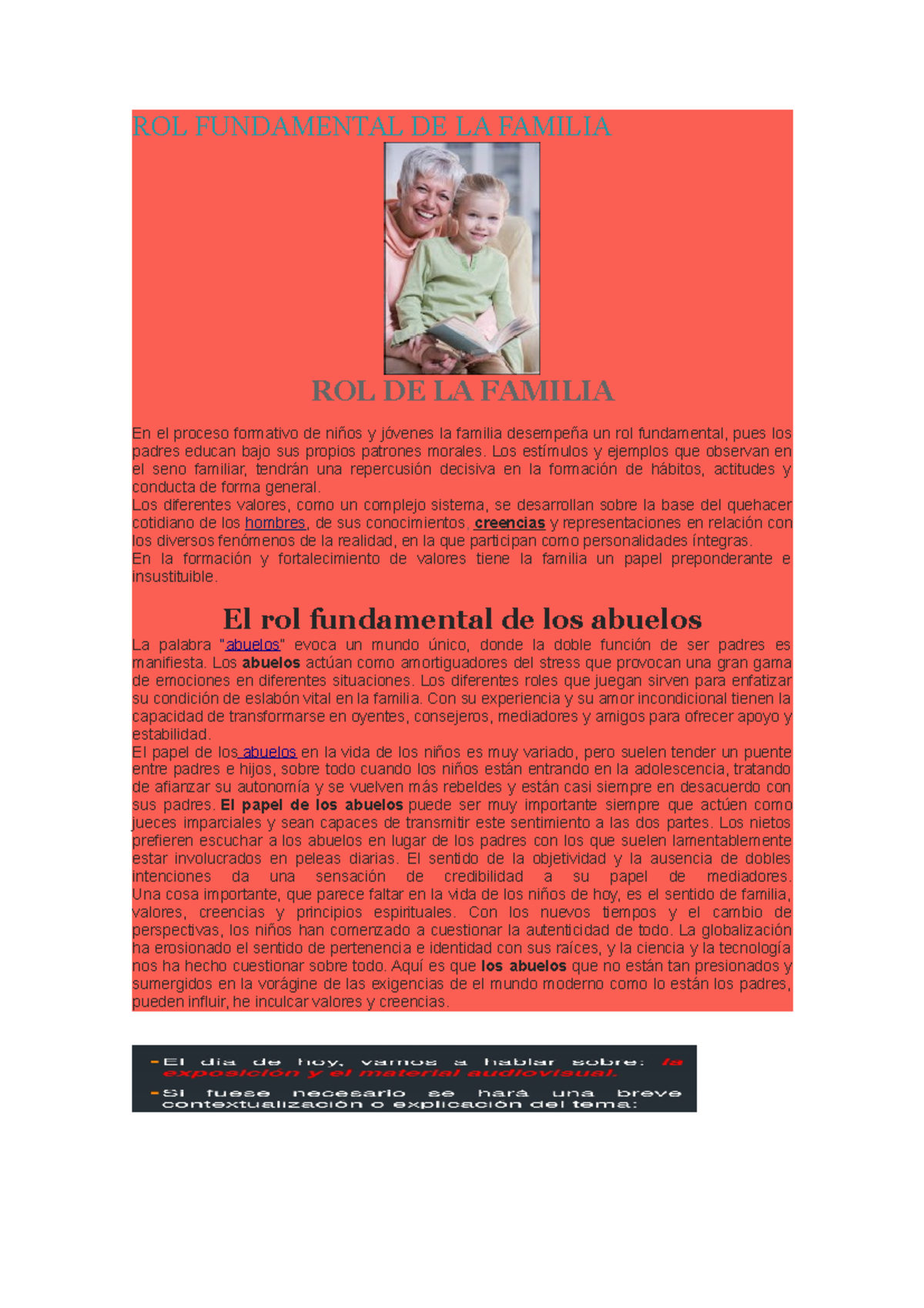 ROL Fundamental DE LA Familia - ROL FUNDAMENTAL DE LA FAMILIA ROL DE LA ...
