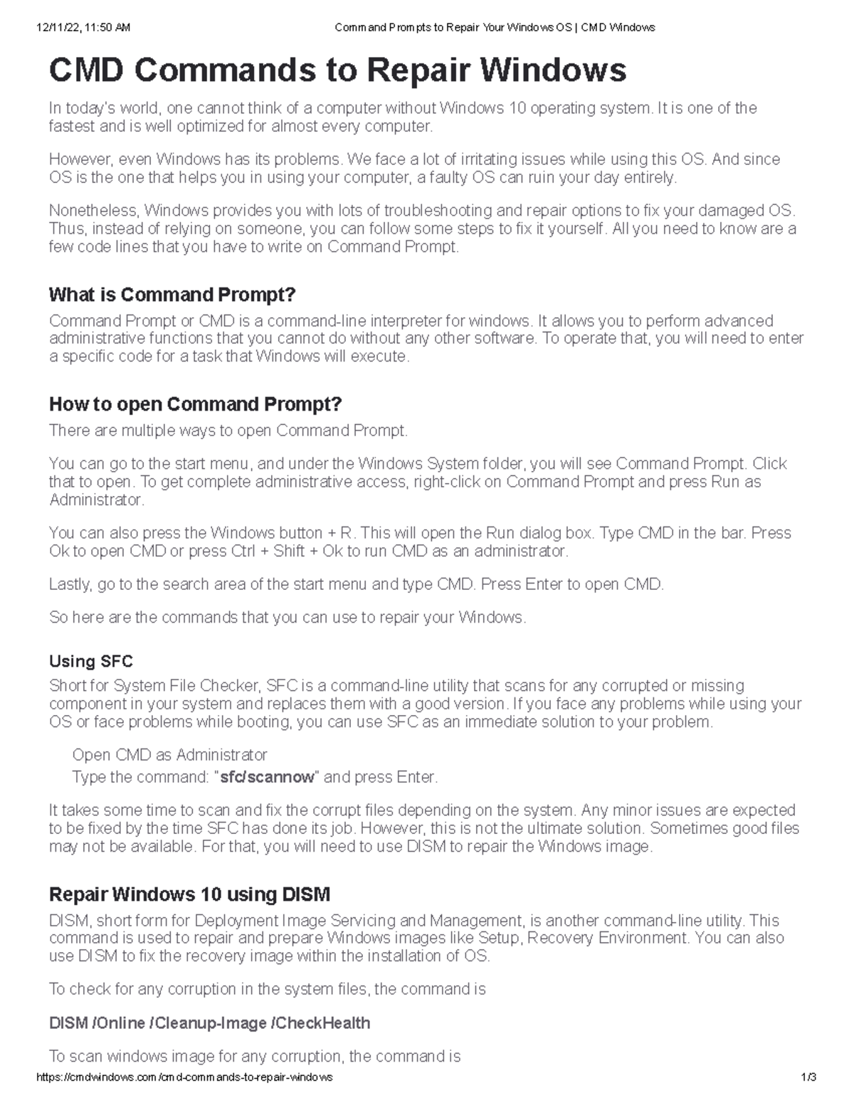 Command Prompts to Repair Your Windows OS CMD Windows 12/11/22, 1150