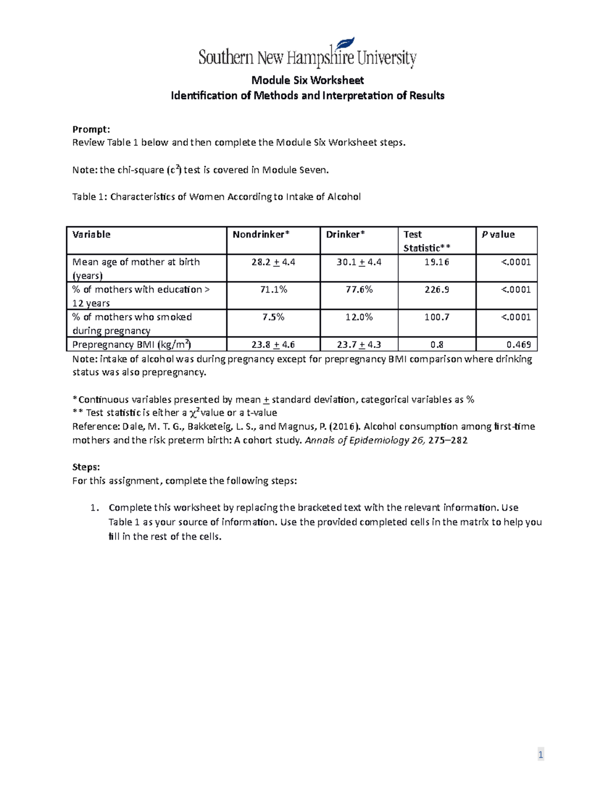 Worksheet Identification Of Methods And Interpretation Of Results Module Six Worksheet