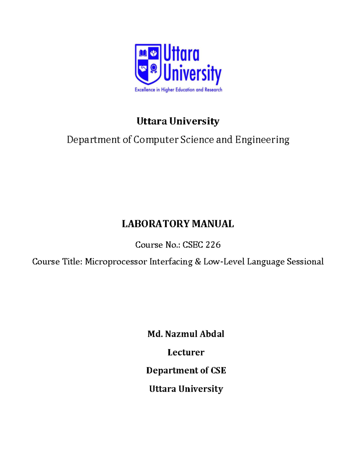 Assembly Language Lab Manual - Uttara University Department of Computer ...