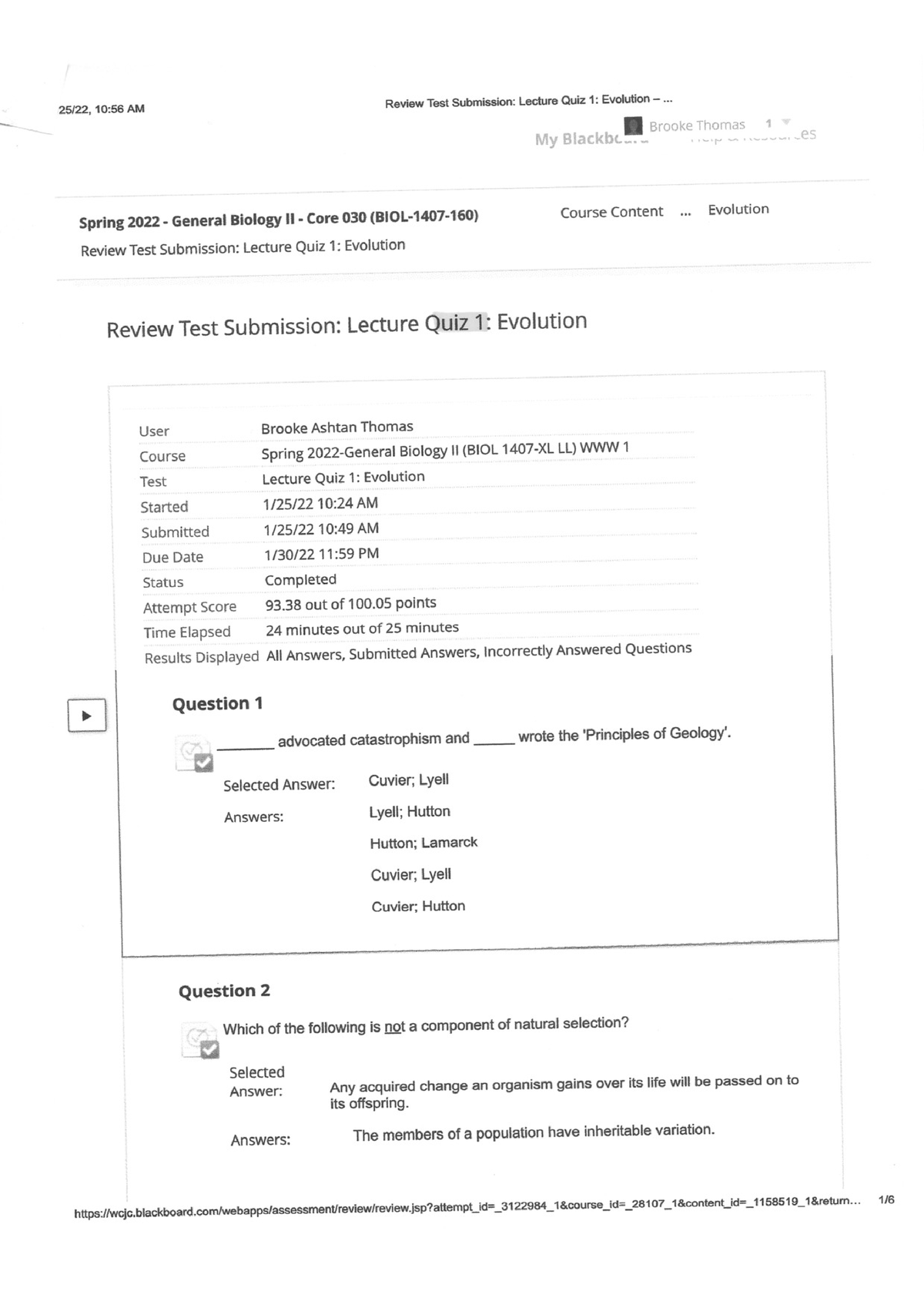 Quiz 1 Evolution Practice Questions With Possible Answers BIOL 1407 