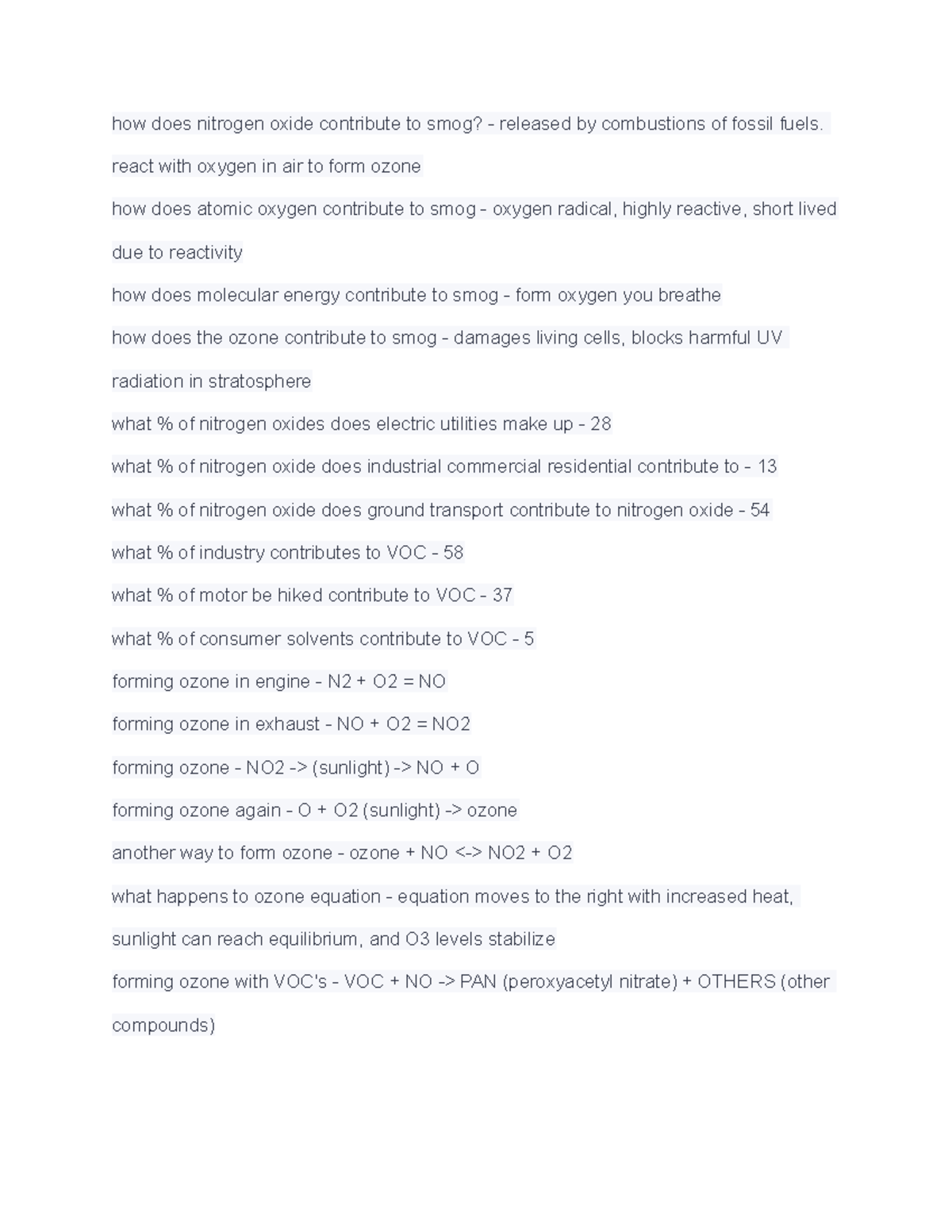 Unit 4 notes 3 how does nitrogen oxide contribute to smog? released