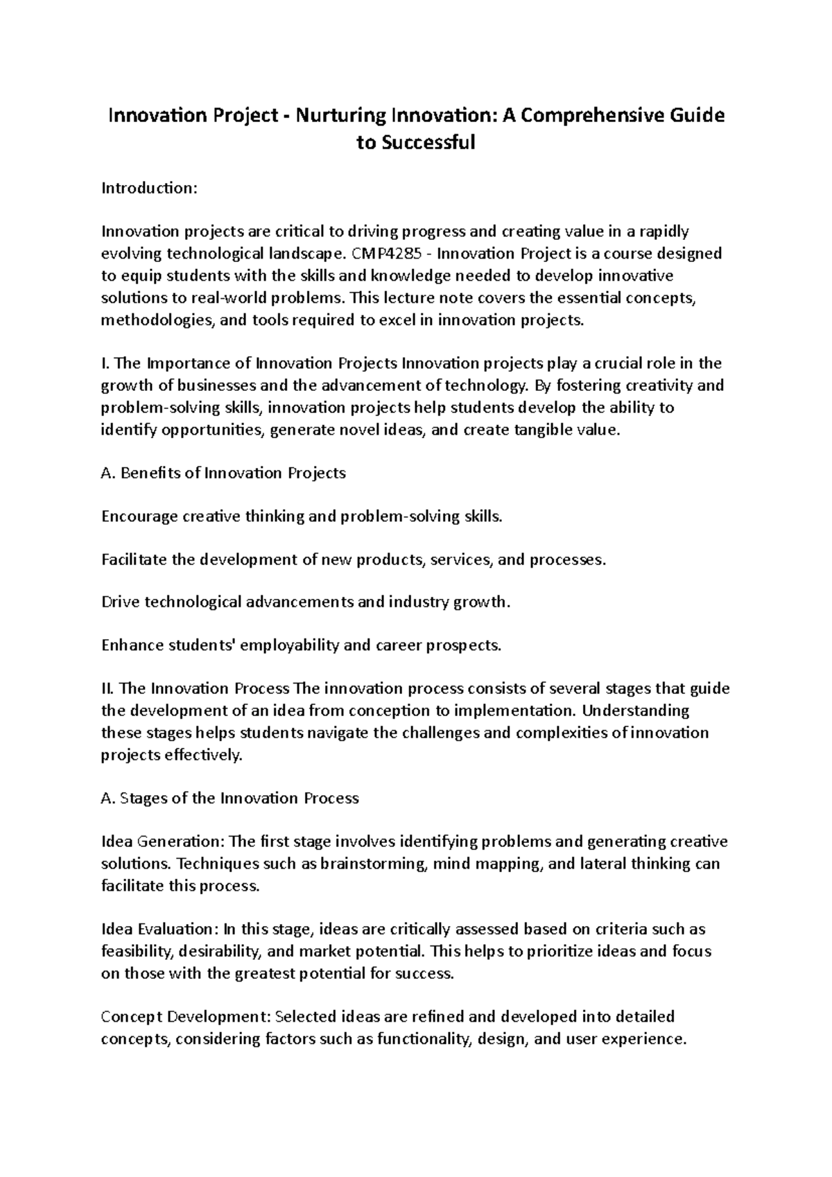 Innovation Project - Nurturing Innovation- A Comprehensive Guide to ...