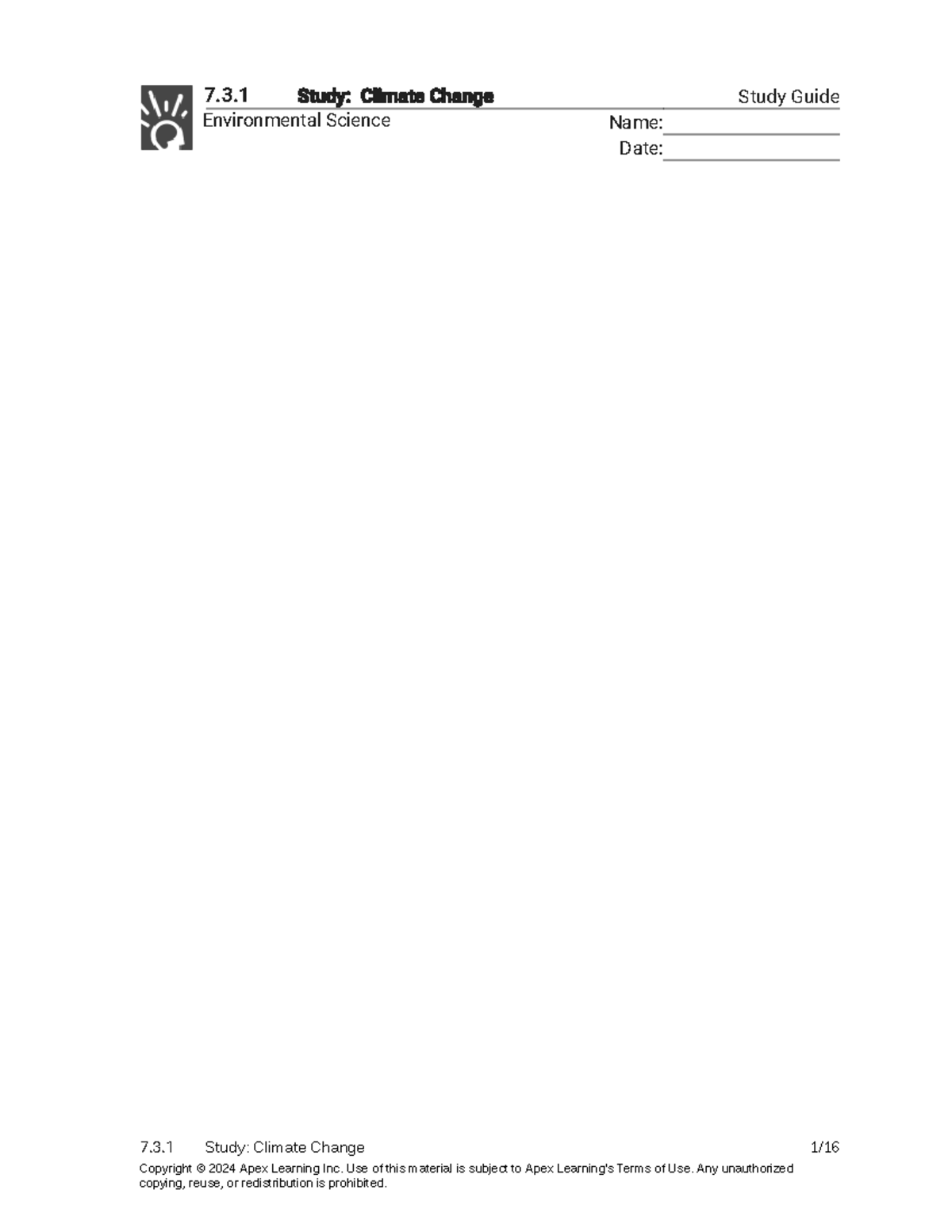 7.3.1 Study - Climate Change (Study guide) - Study: Climate Change 1 ...