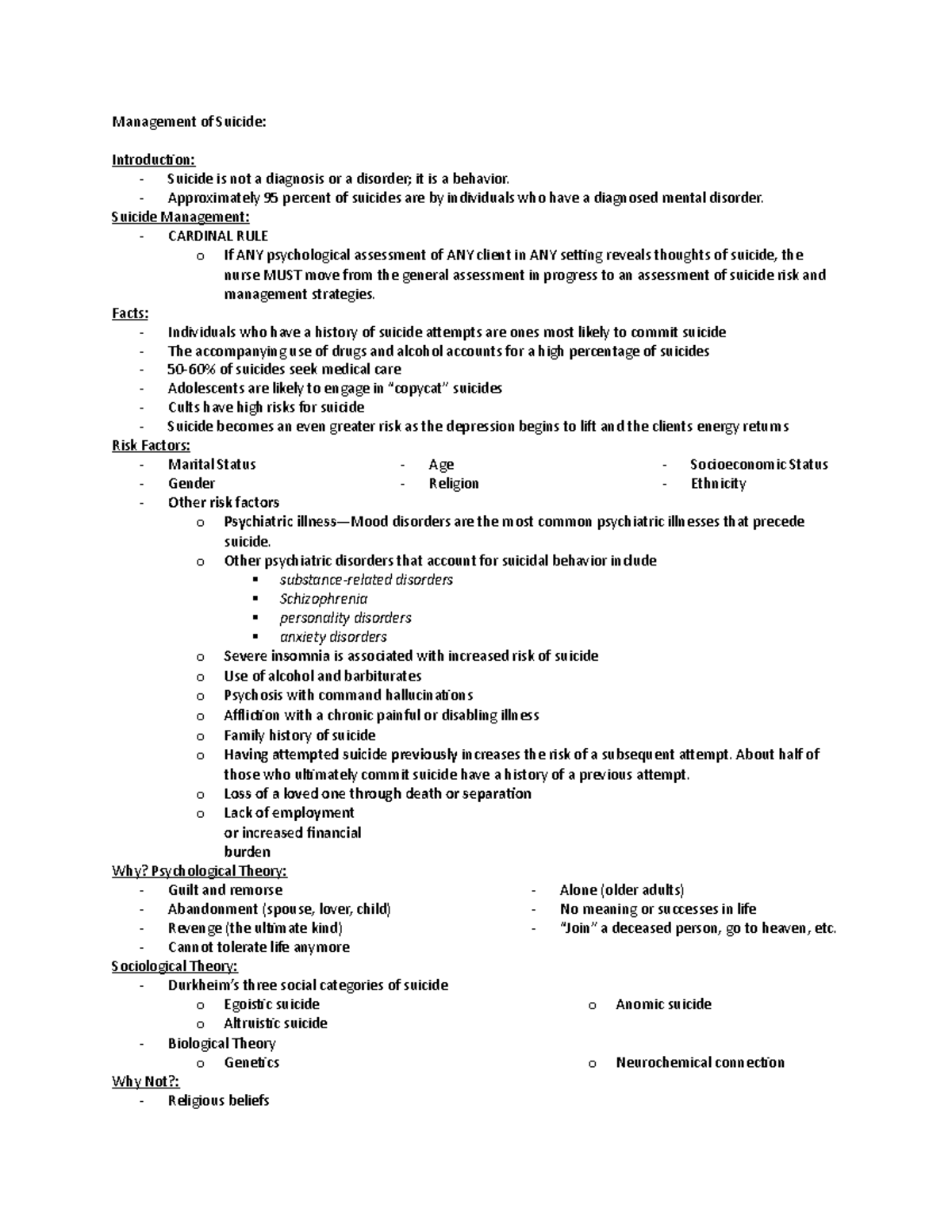 Management of Suicide - Outline - Management of Suicide: Introduction ...