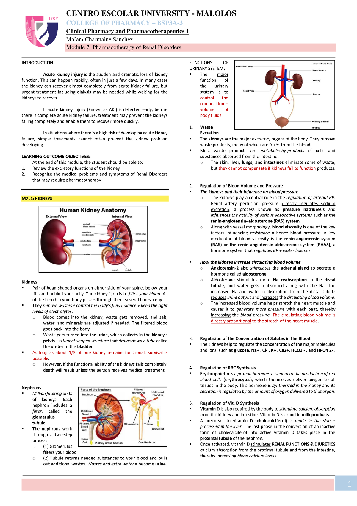 Clinical 1 M7 Notes - CENTRO ESCOLAR UNIVERSITY - MALOLOS COLLEGE OF ...