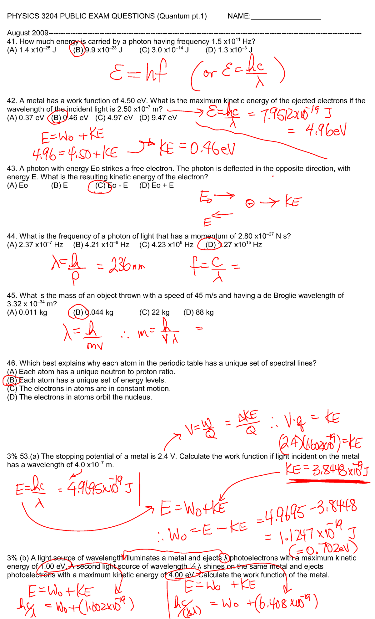 Physics 3204 public exam questions answers(quantum pt - PHYSICS 3204 ...