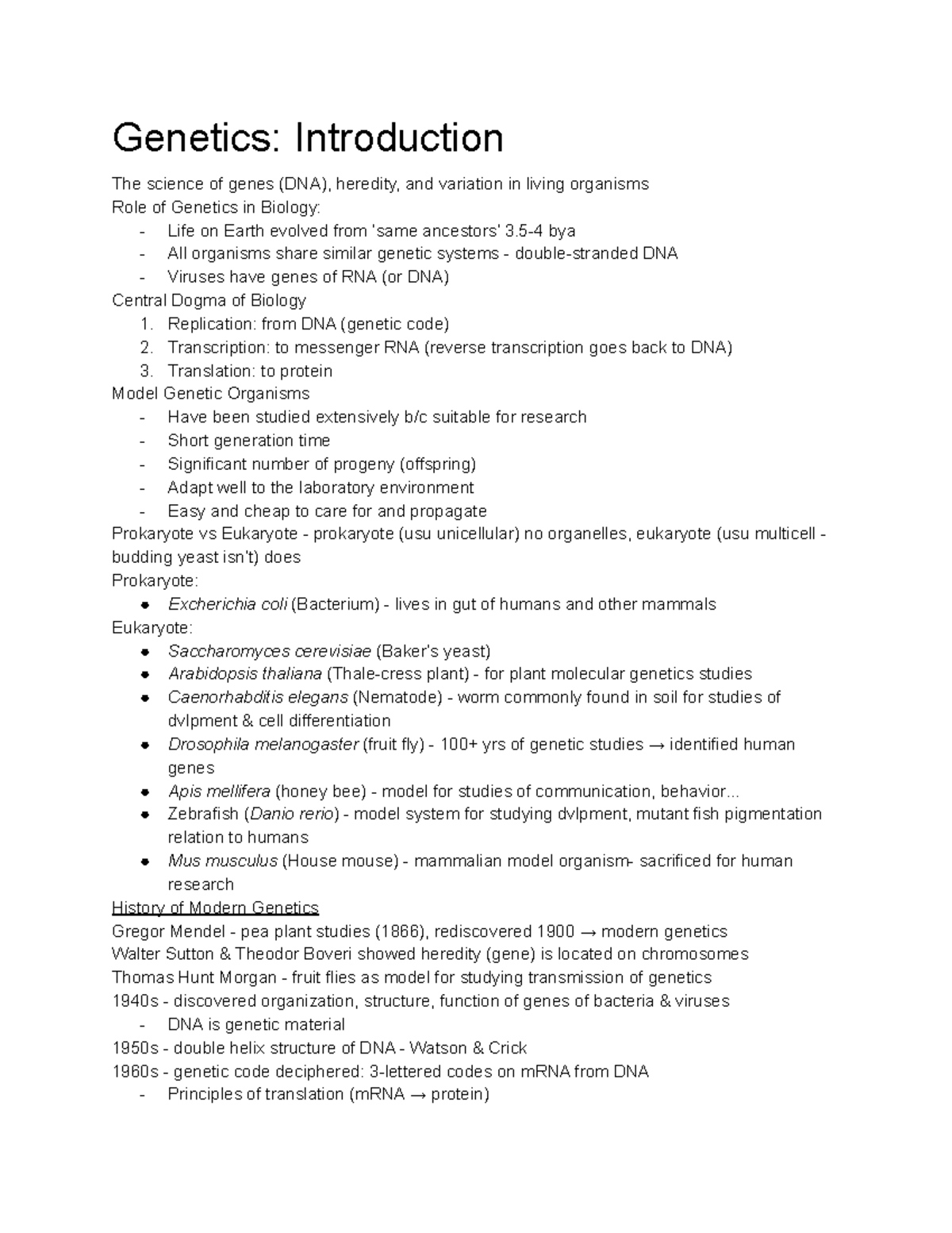 Genetics Unit 1 - Professor: Dr. Zhang - Genetics: Introduction The ...