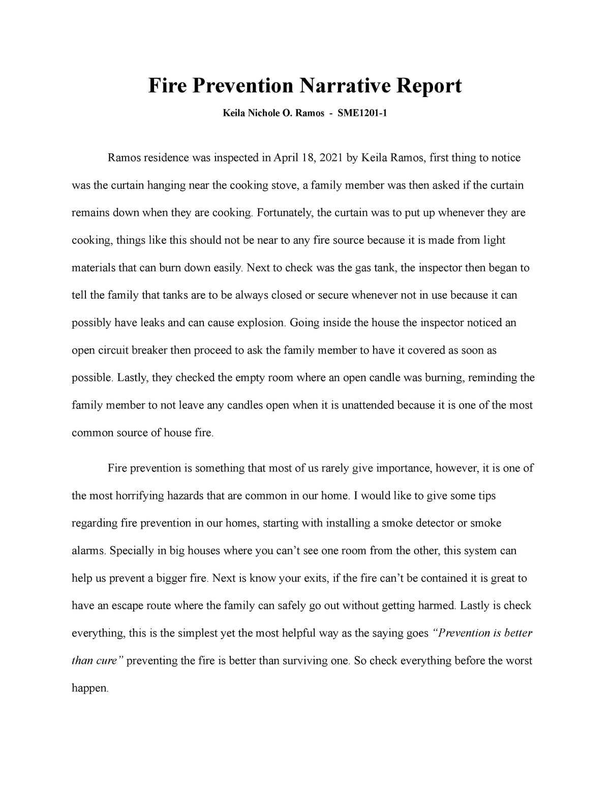 narrative essay about house fire
