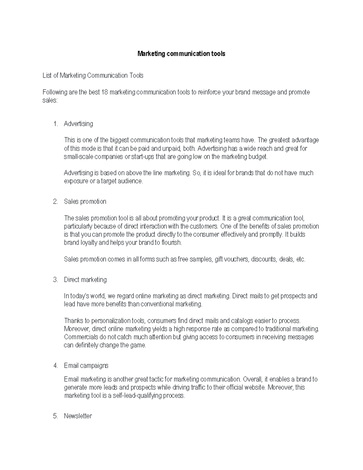 Marketing communication tools Database marketing Marketing