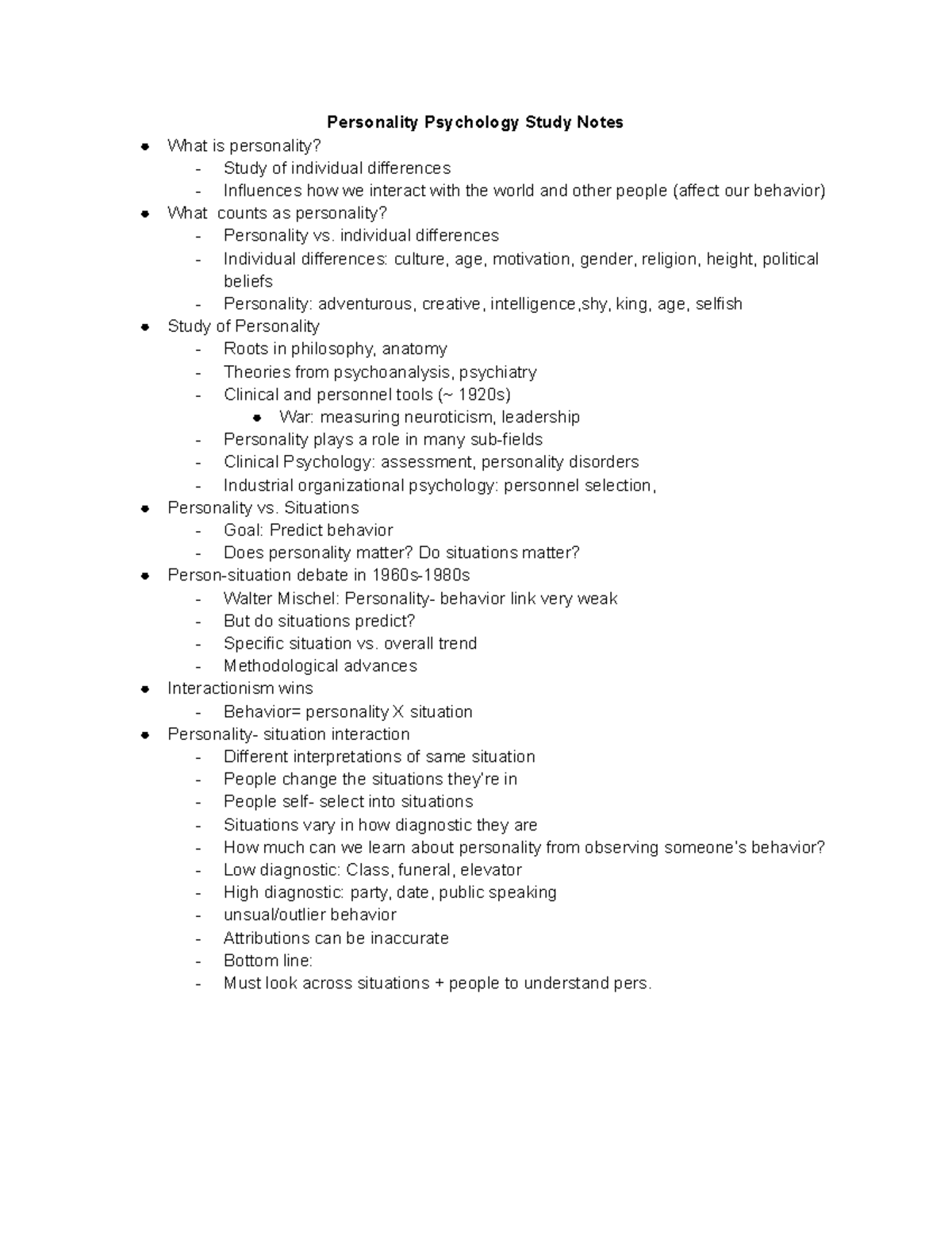 Personality Psychology Study Notes - individual differences Individual ...