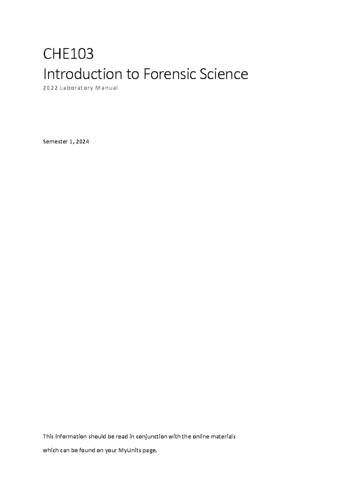 2024 CHE103 Lab Manual update - CHE Introduction to Forensic Science ...