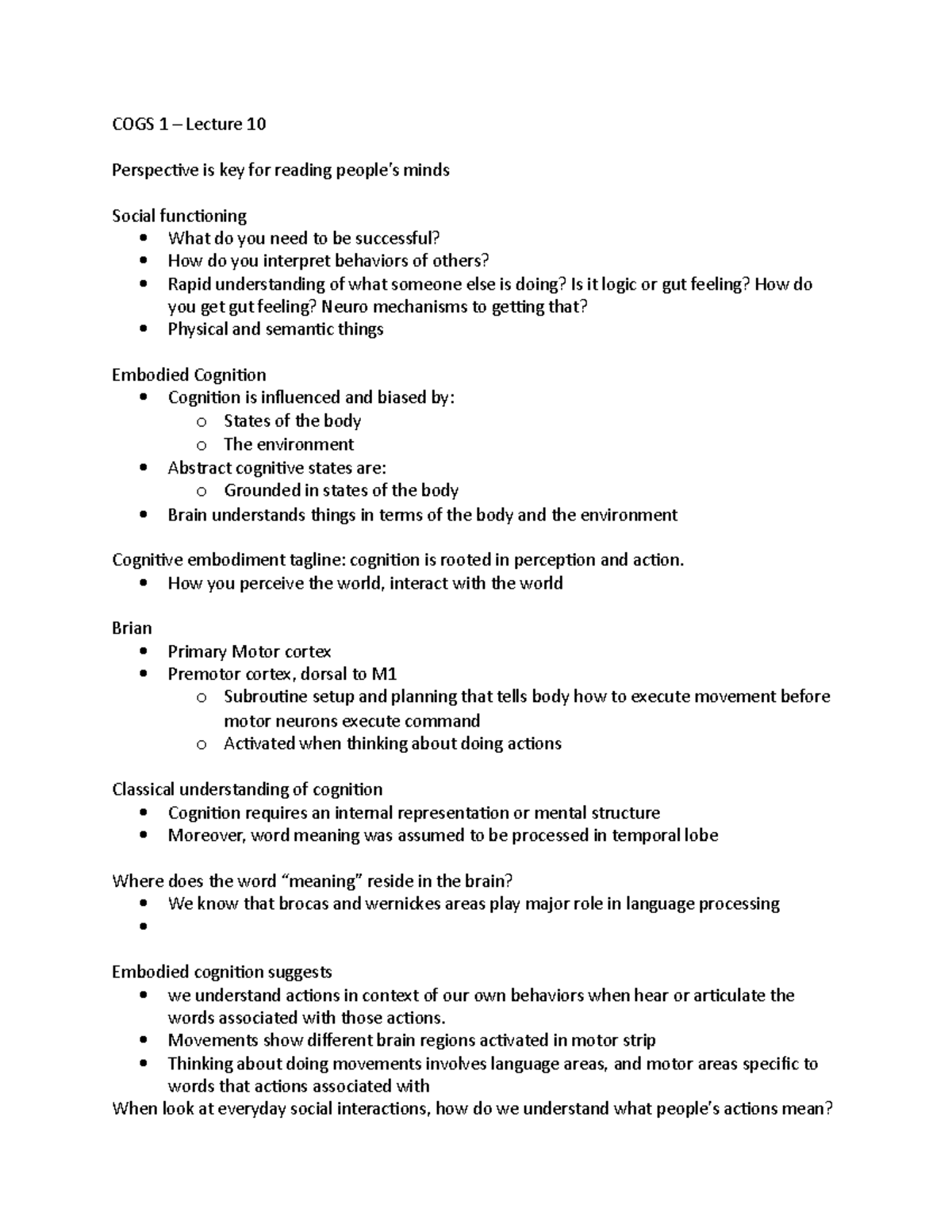 COGS 1 - Lecture 10 - COGS 1 Lecture 10 Perspective is key for reading ...