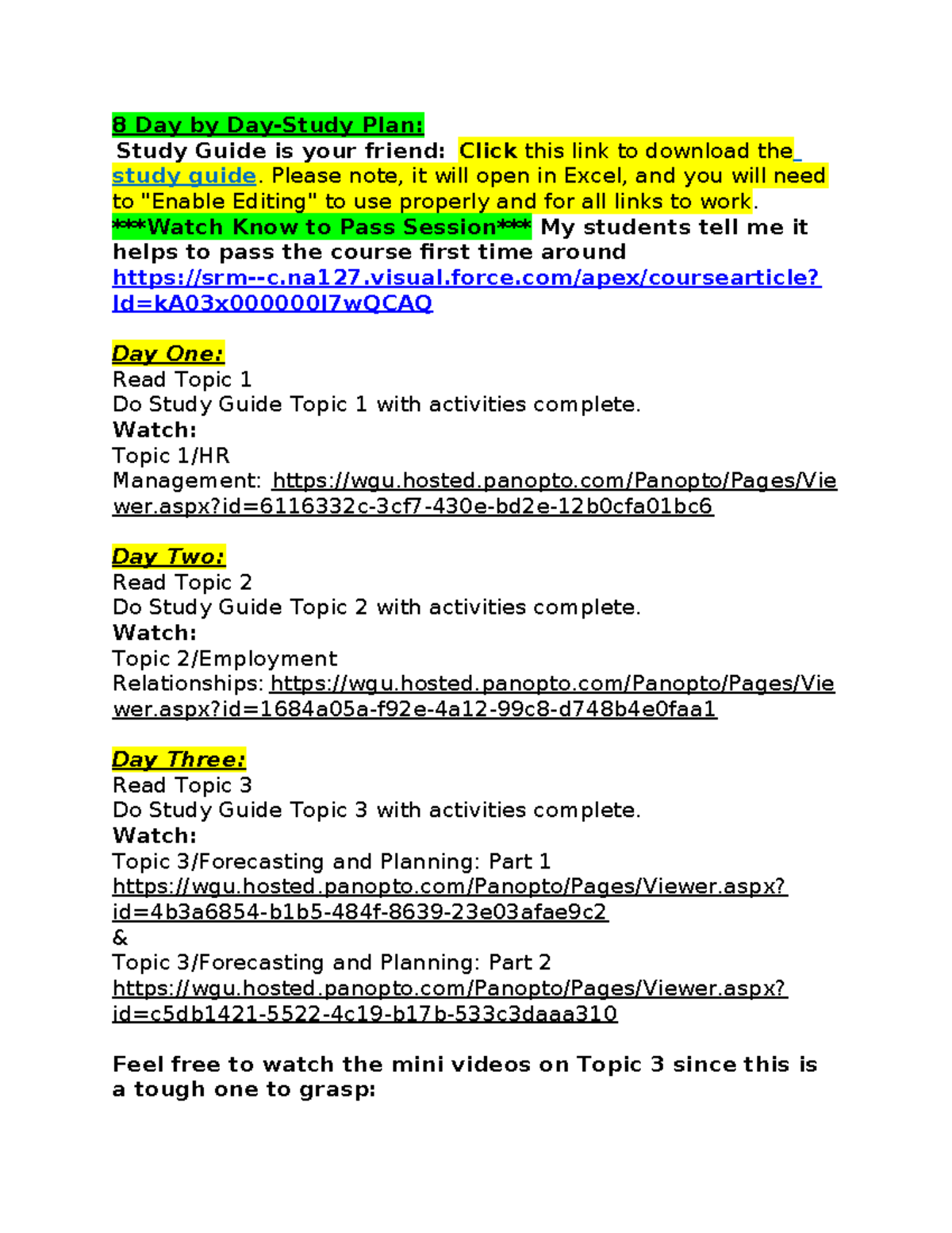 8 Day Study Plan - 8 Day by Day-Study Plan: Study Guide is your friend ...