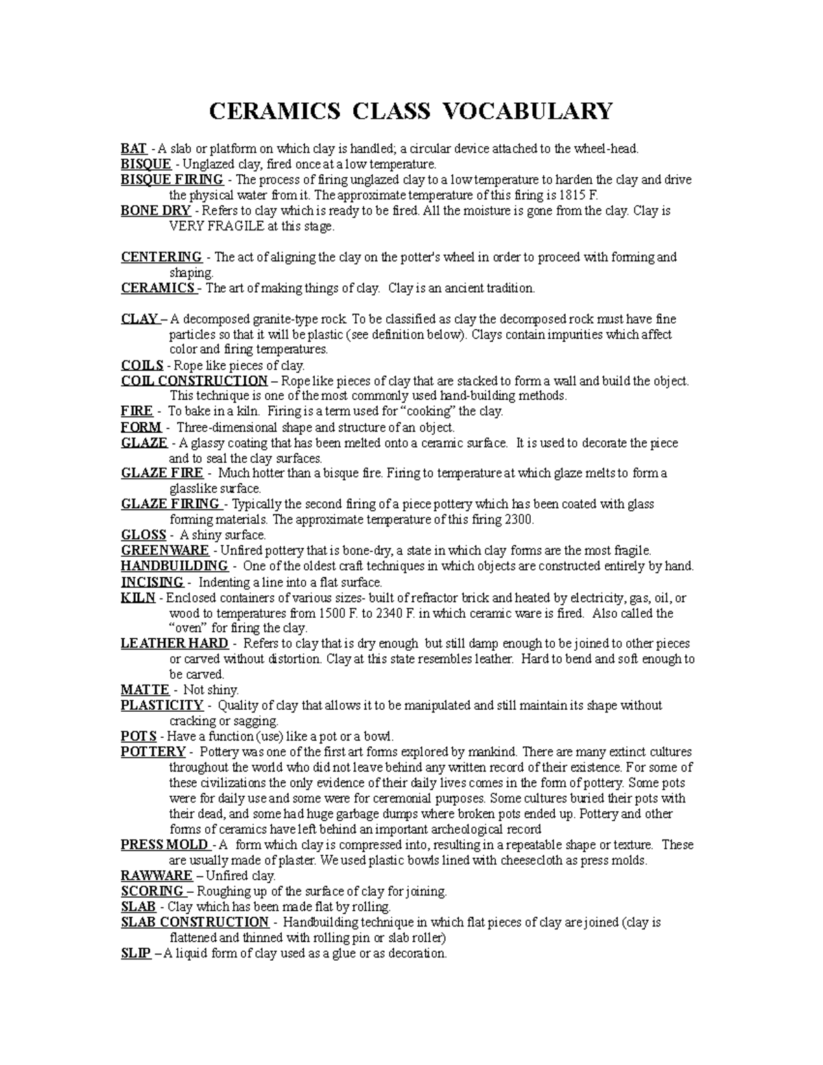 Ceramics Vocabulary heinekens skeowksndbdjejsb jensje neiwne en si