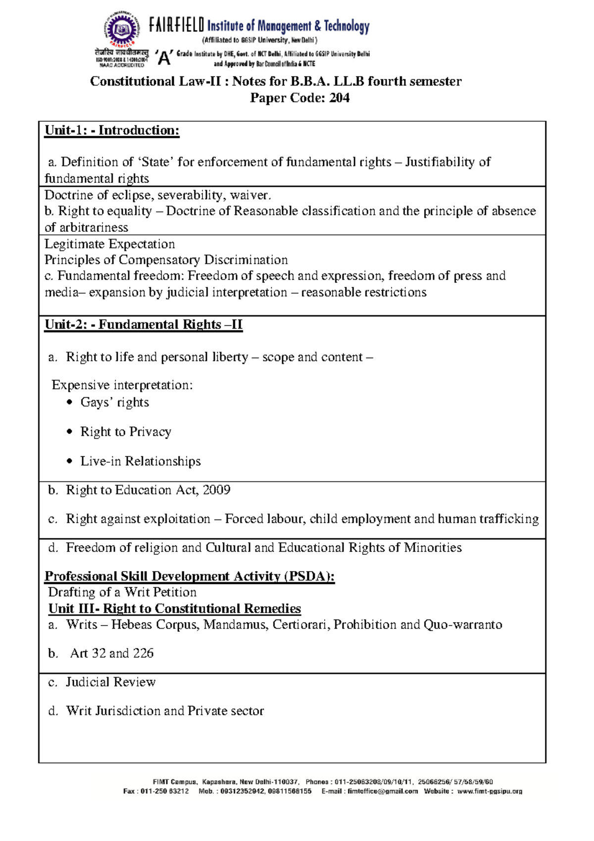 Constitution notes - Constitutional Law-II : Notes for B.B. LL fourth ...