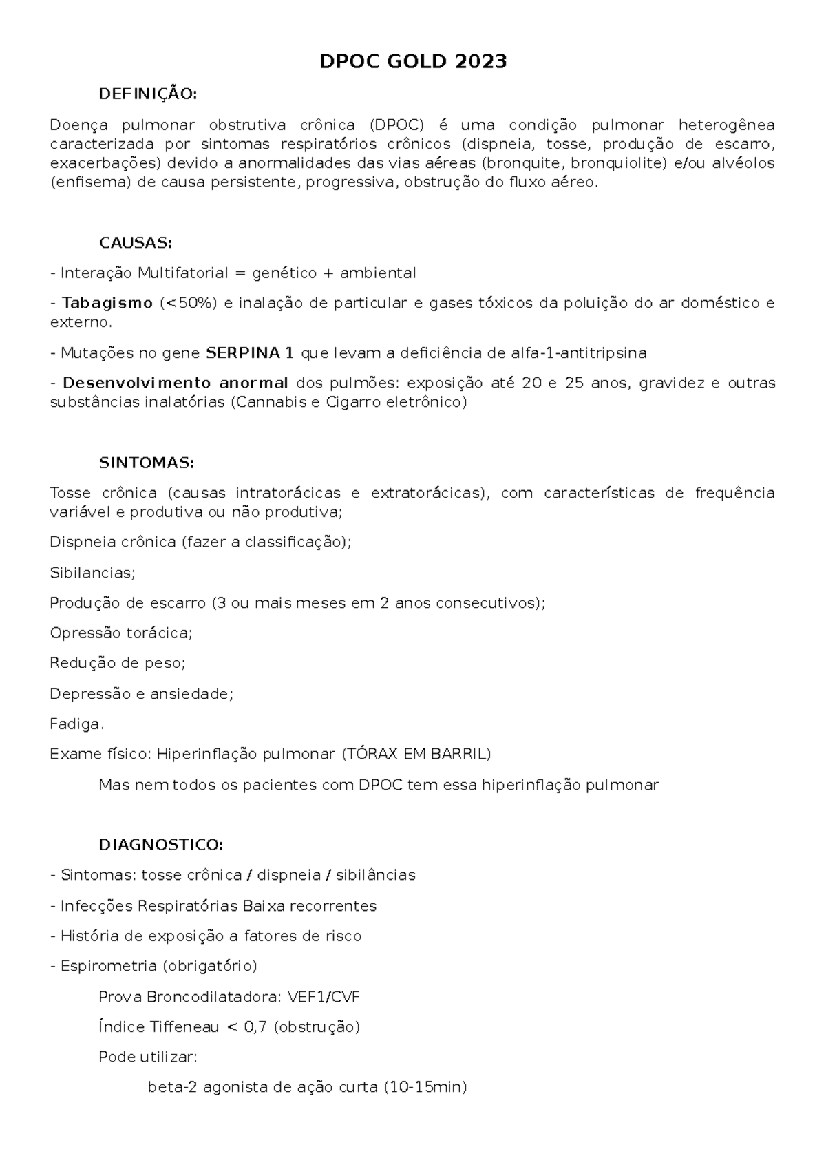 DPOC GOLD 2023 Resumo do GOLD DPOC GOLD 2023 DEFINIÇÃO Doença pulmonar obstrutiva crônica DPOC GOLD 2023 Resumo do GOLD DPOC GOLD 2023 DEFINIÇÃO Doença pulmonar obstrutiva crônica