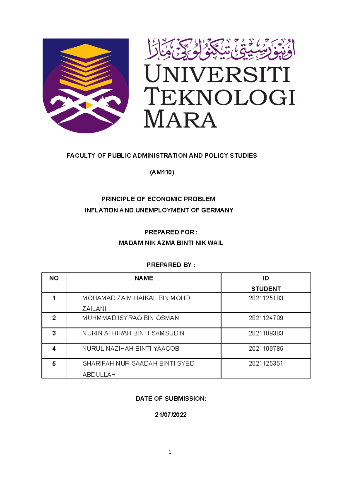 Report Assigment German - 1 FACULTY OF PUBLIC ADMINISTRATION AND POLICY ...