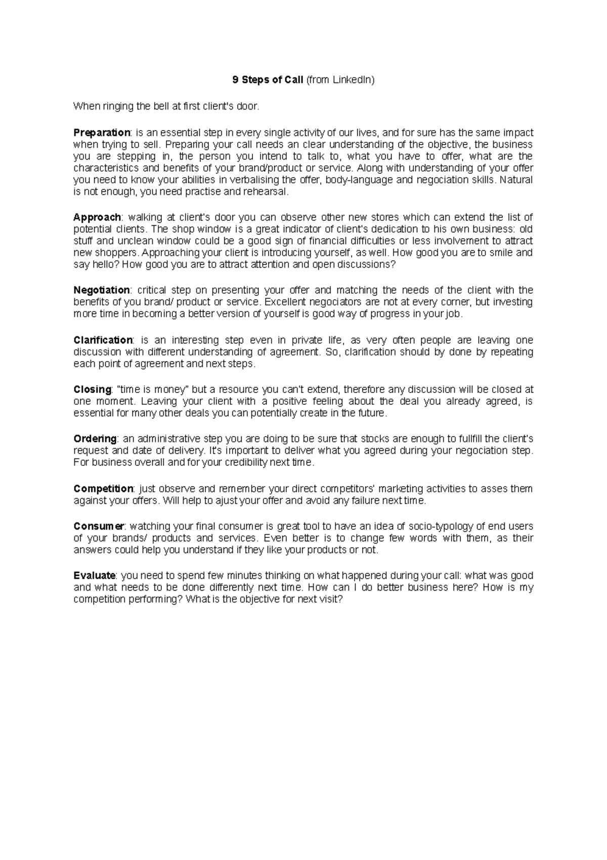 9 Steps of Call - KNOW HOW TO CALL - 9 Steps of Call (from LinkedIn ...