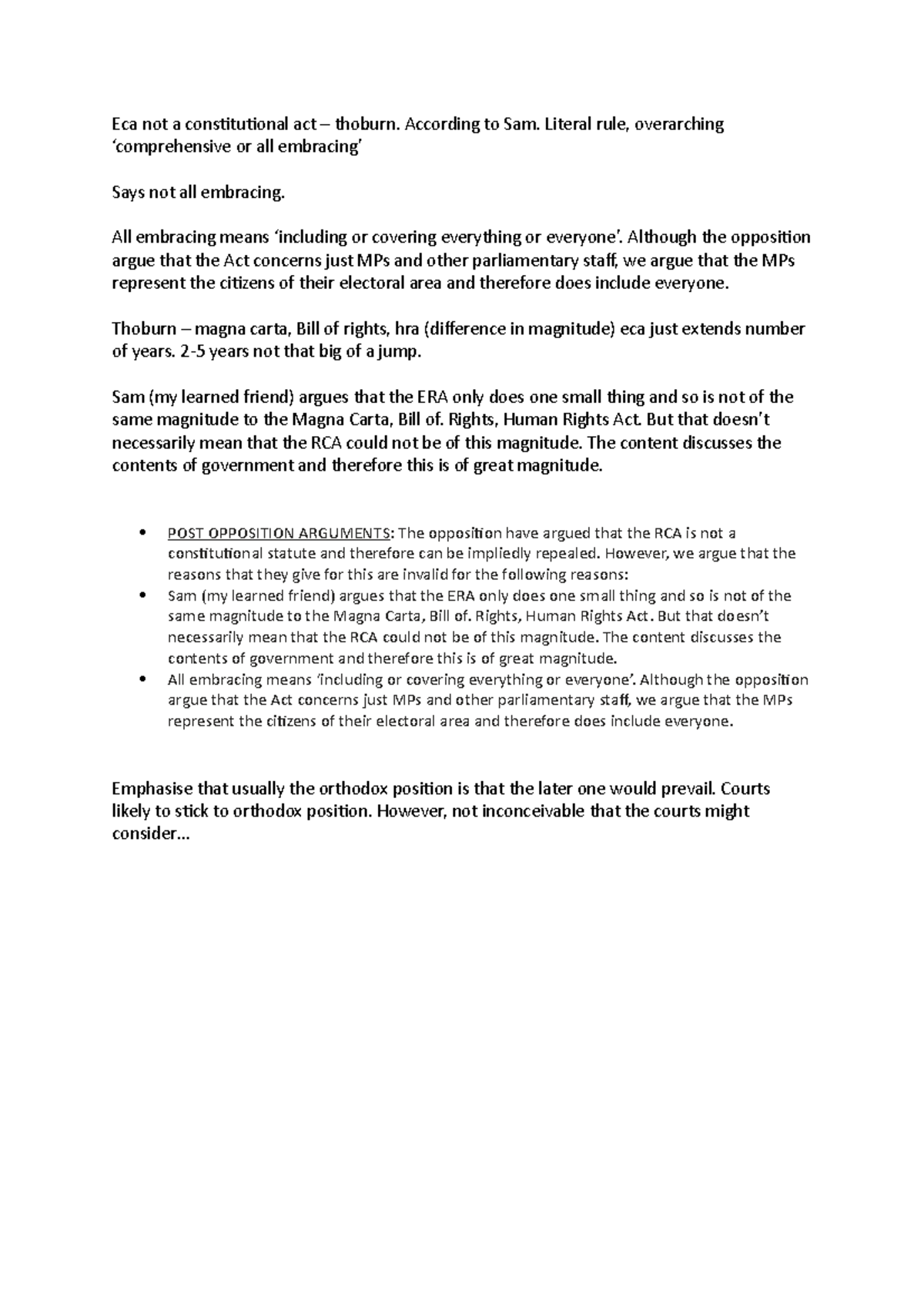 MOOT Notes Eca not a constitutional act thoburn. According to Sam