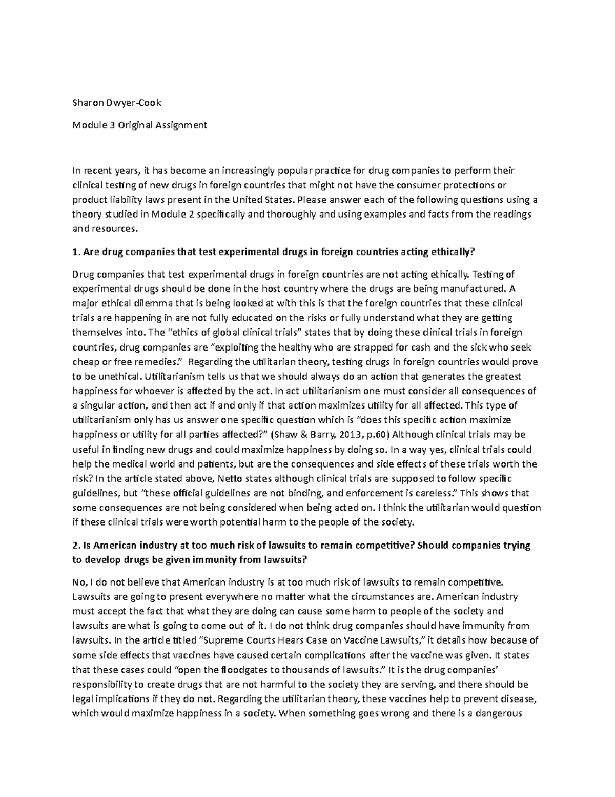 M3 Original Assignment Please answer each of the following questions