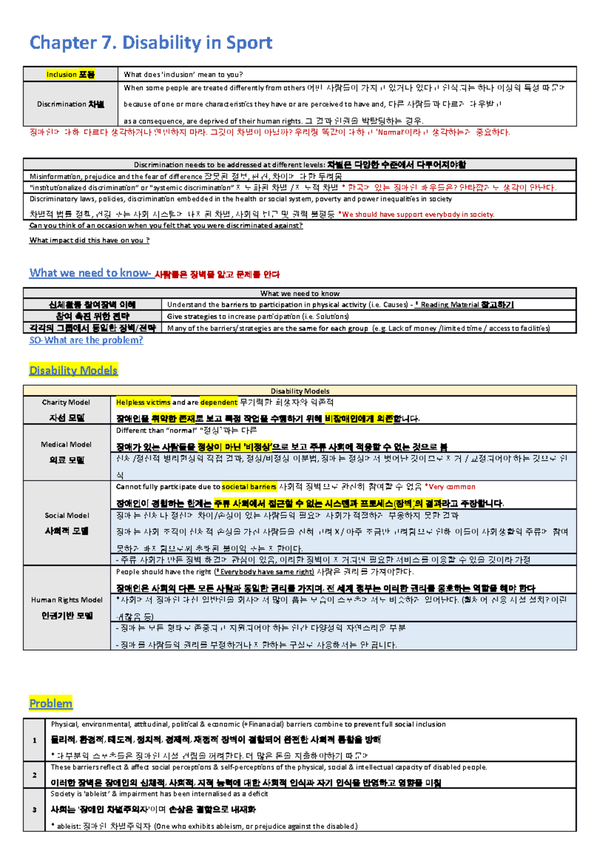 CHP11 Disability - Chapter 7. Disability in Sport Inclusion 포용 What ...
