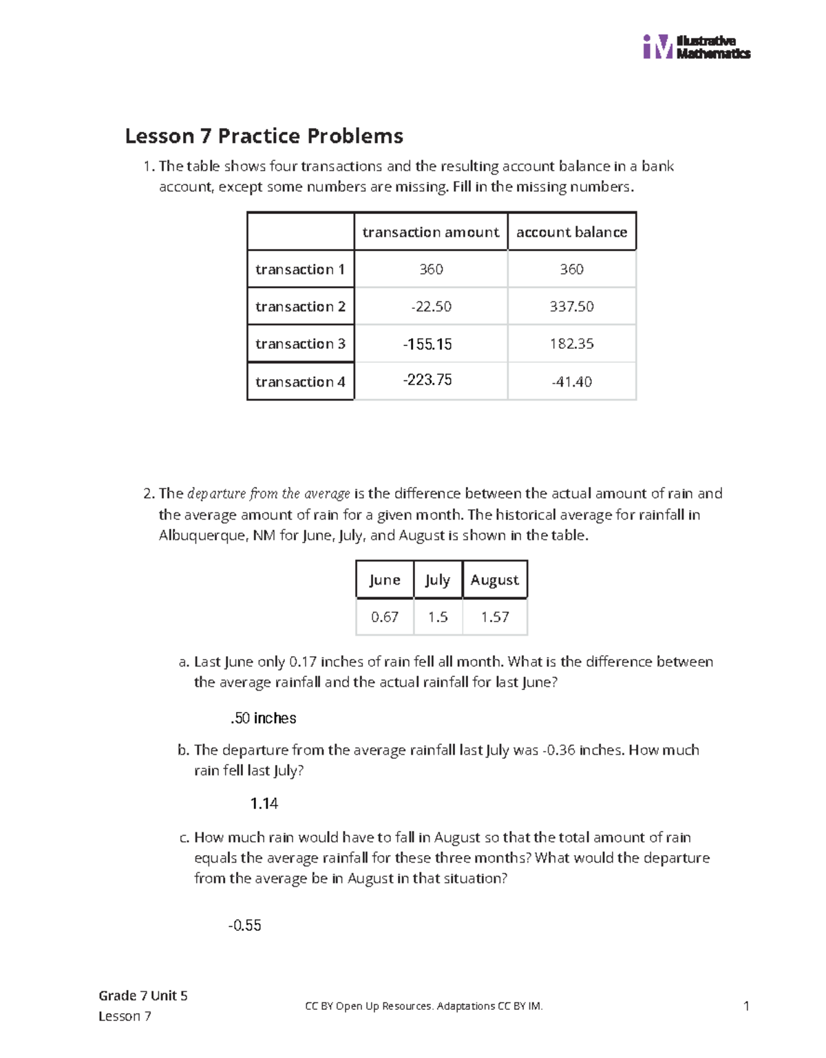 Grade 7 5 7 Lesson curated practice problem set - Lesson 7 Practice ...